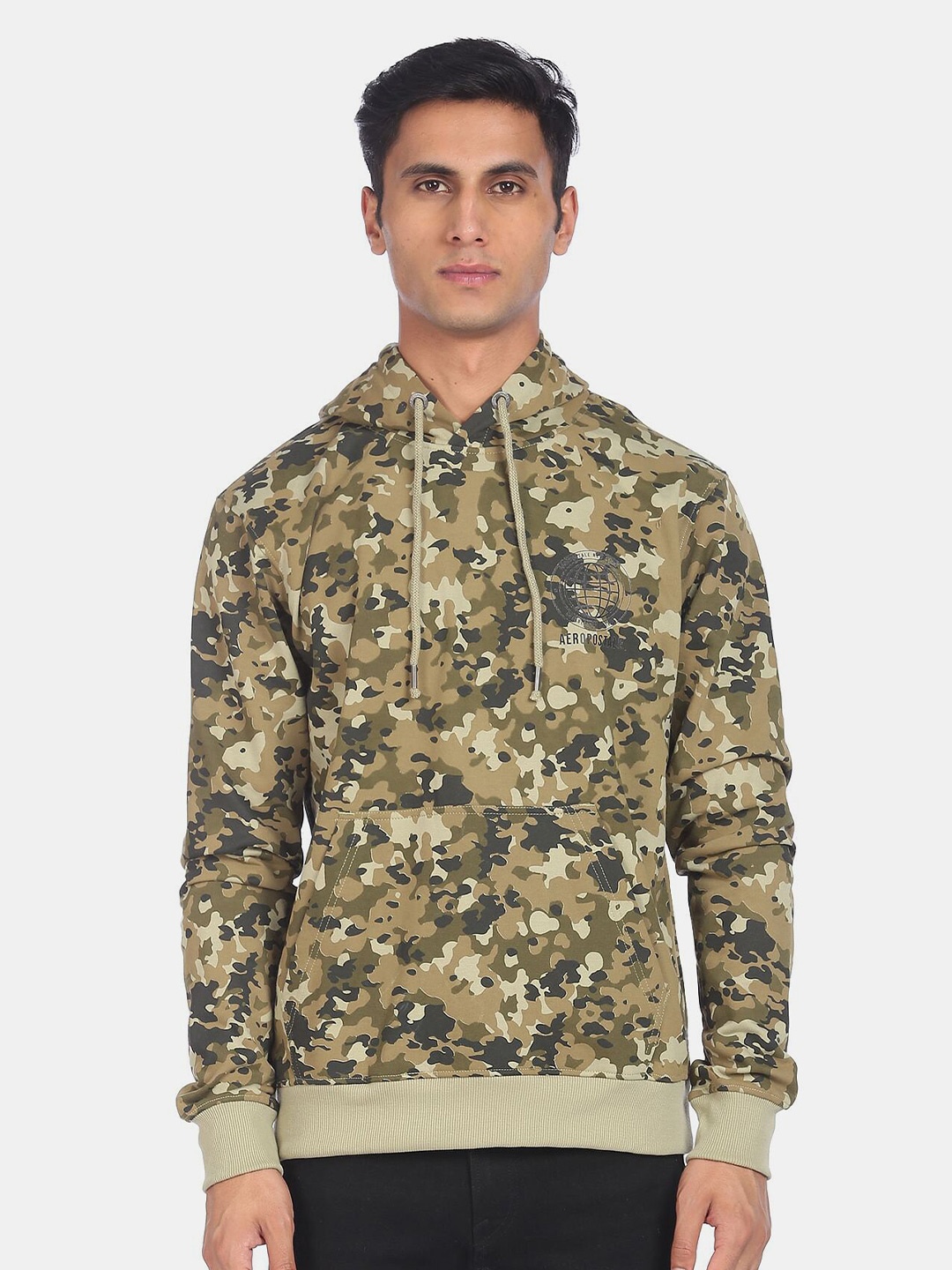 

Aeropostale Men Olive Green & Beige Camouflage Printed Sweatshirt