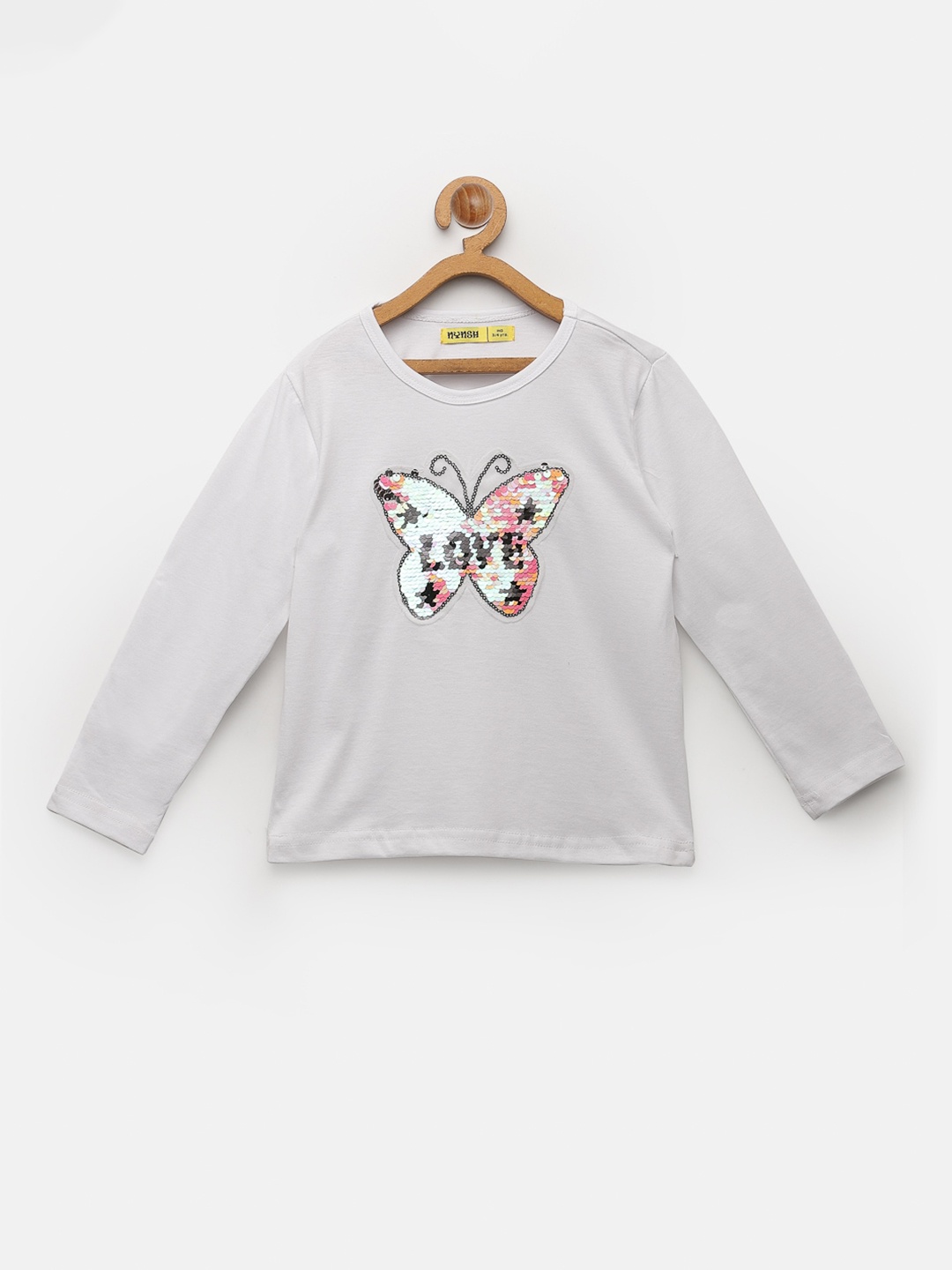 

NYNSH Girls White & Pink Embellished Pure Cotton T-shirt