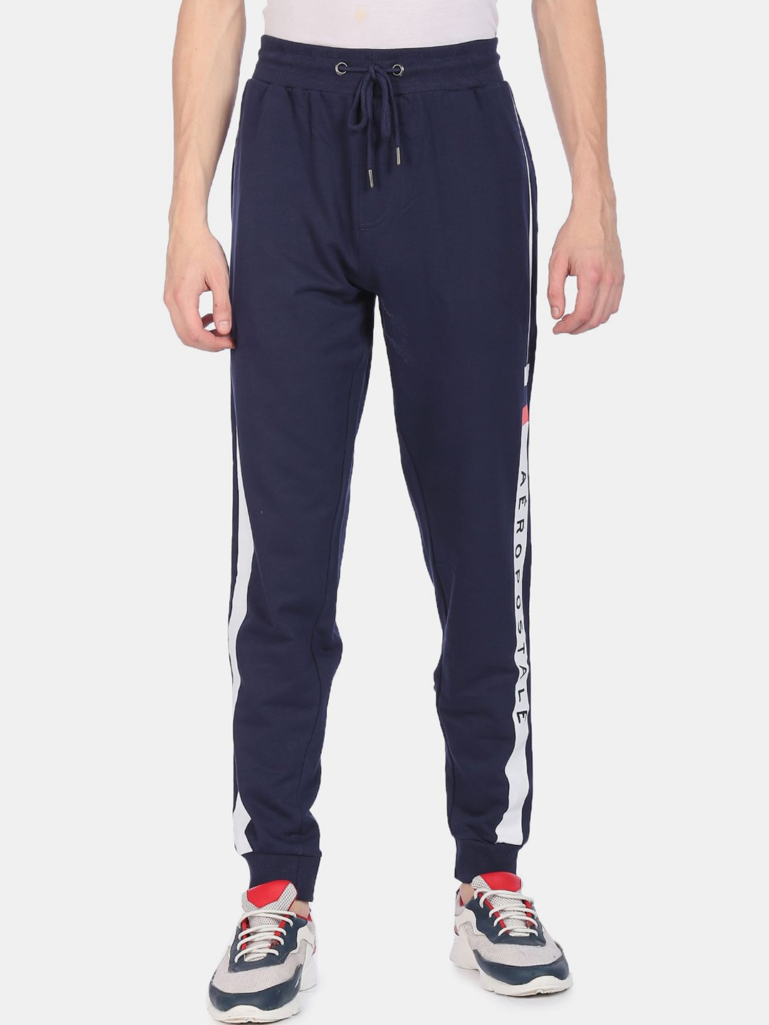 

Aeropostale Men Navy Blue Solid Pure Cotton Straight-Fit Joggers