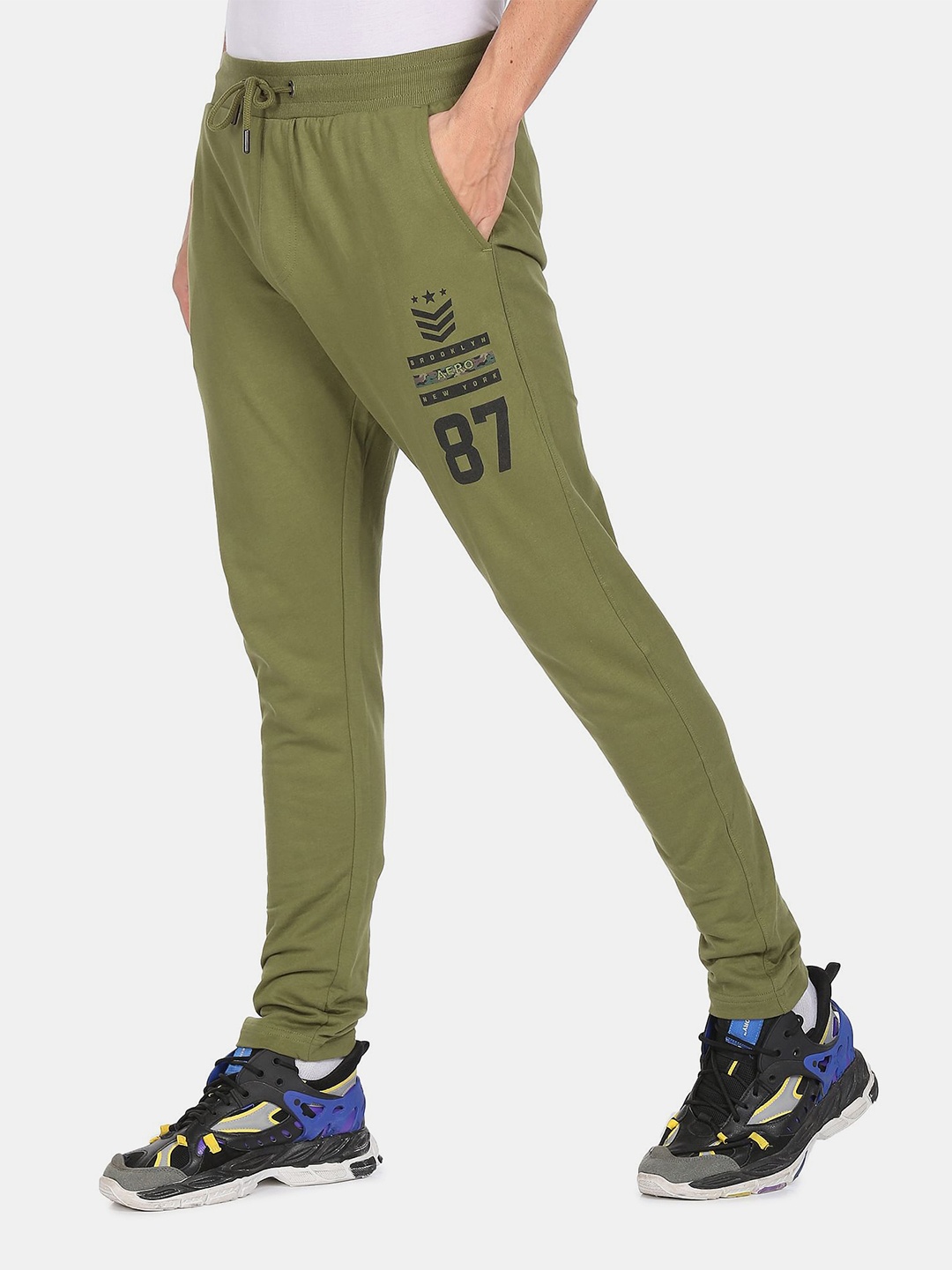 

Aeropostale Men Olive Green Solid Straight Fit Pure Cotton Track Pants