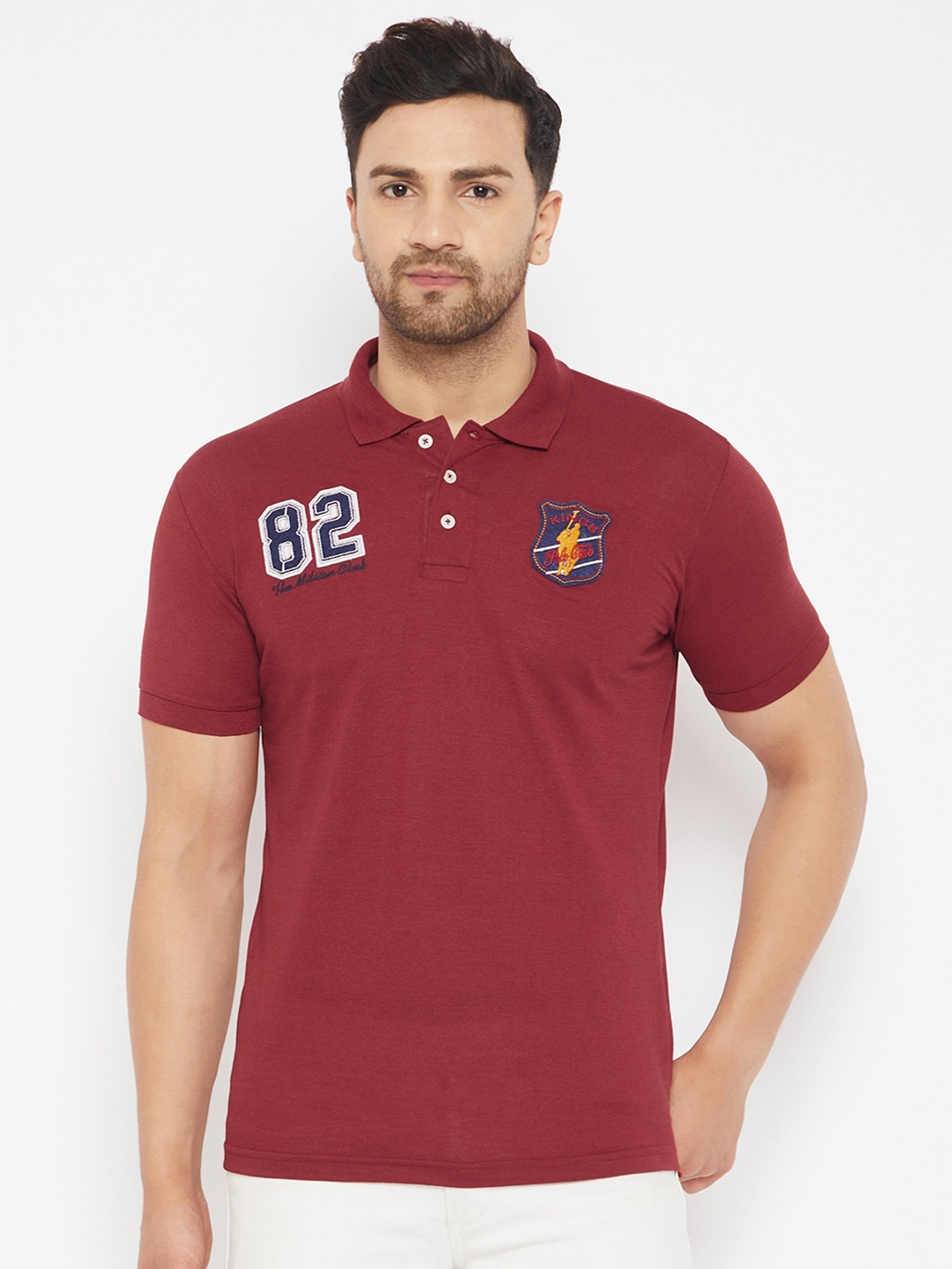 

THE MILLION CLUB Men Maroon Polo Collar Applique T-shirt