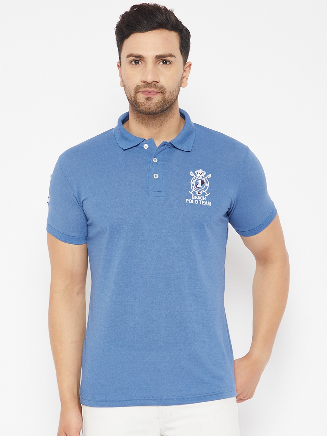 

THE MILLION CLUB Men Blue & White Polo Collar T-shirt