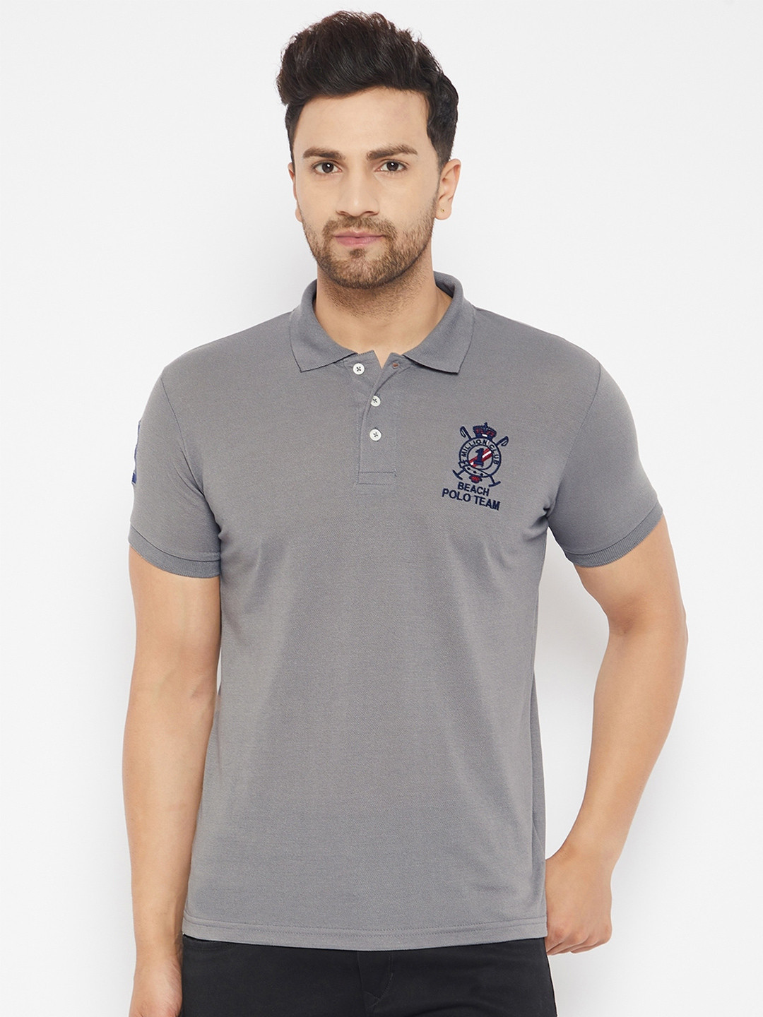 

THE MILLION CLUB Men Grey Polo Collar T-shirt