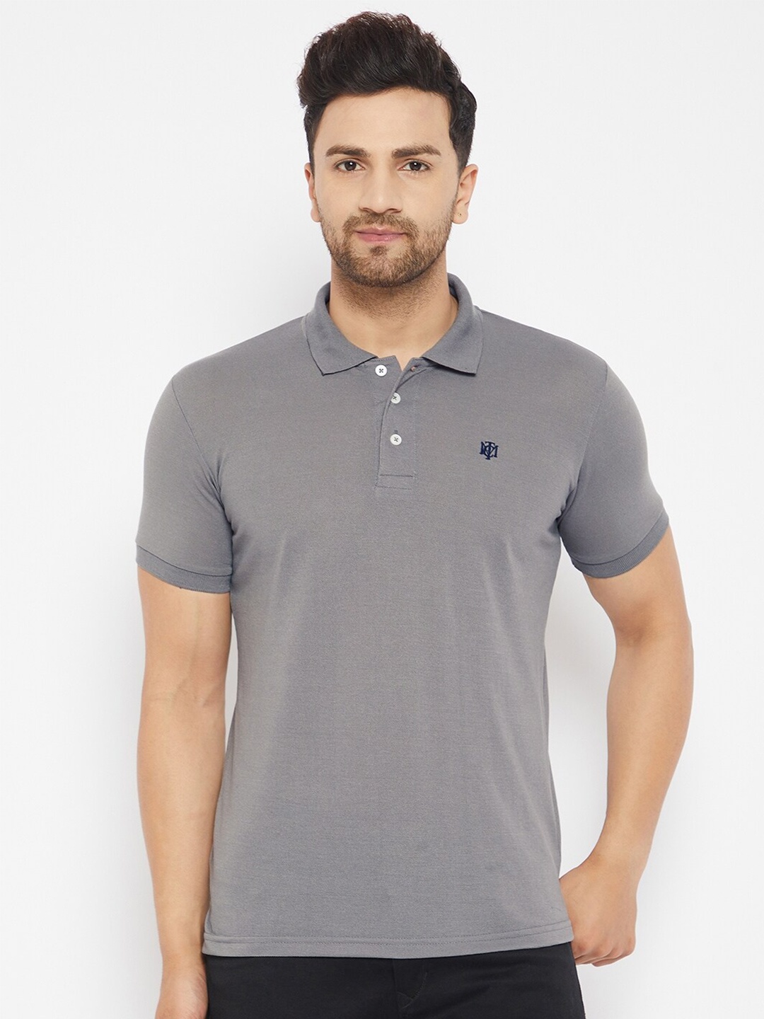 

THE MILLION CLUB Men Grey Polo Collar T-shirt