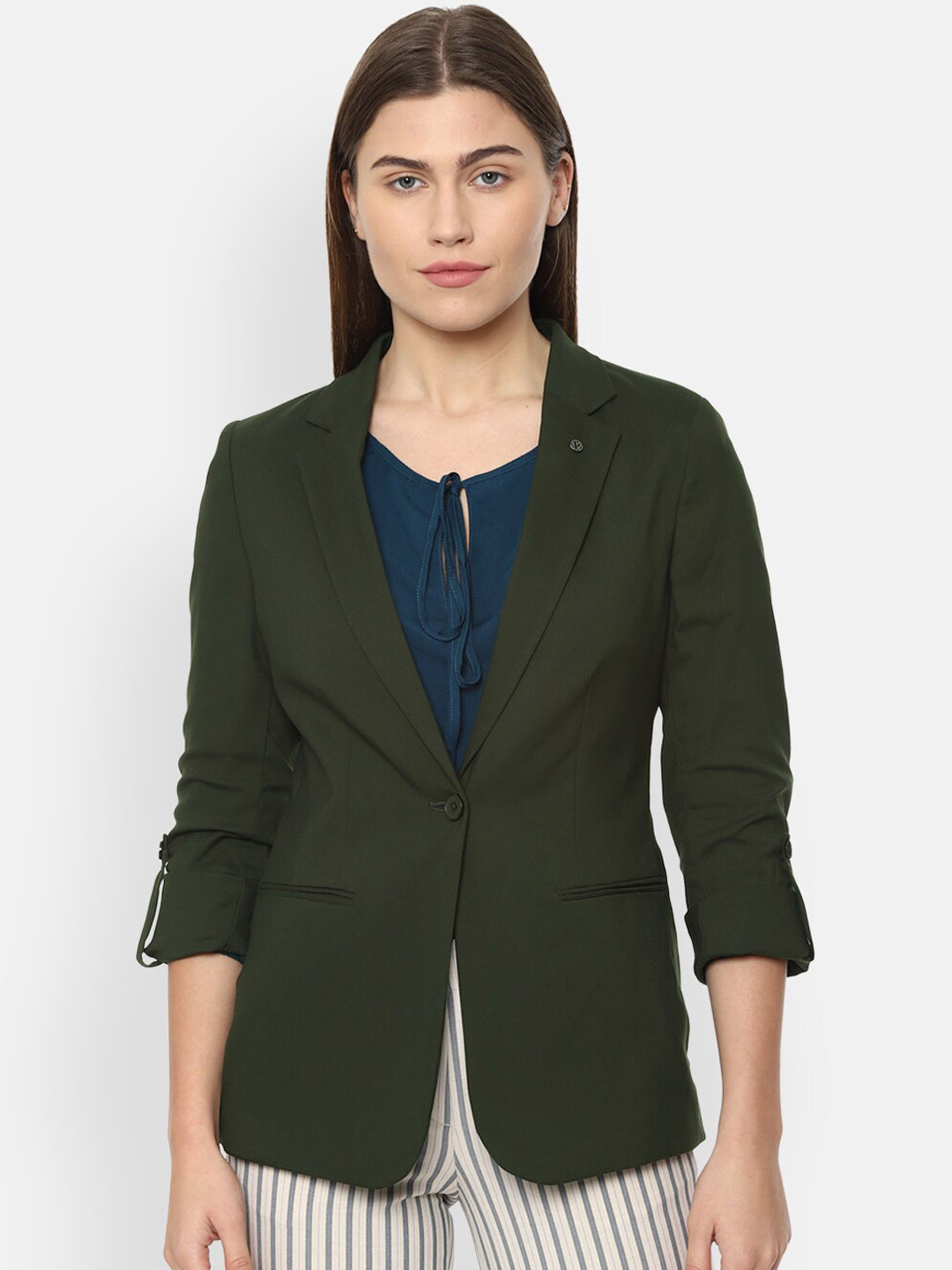 

Van Heusen Woman Women Olive Green Solid Single-Breasted Regular Fit Formal Blazer