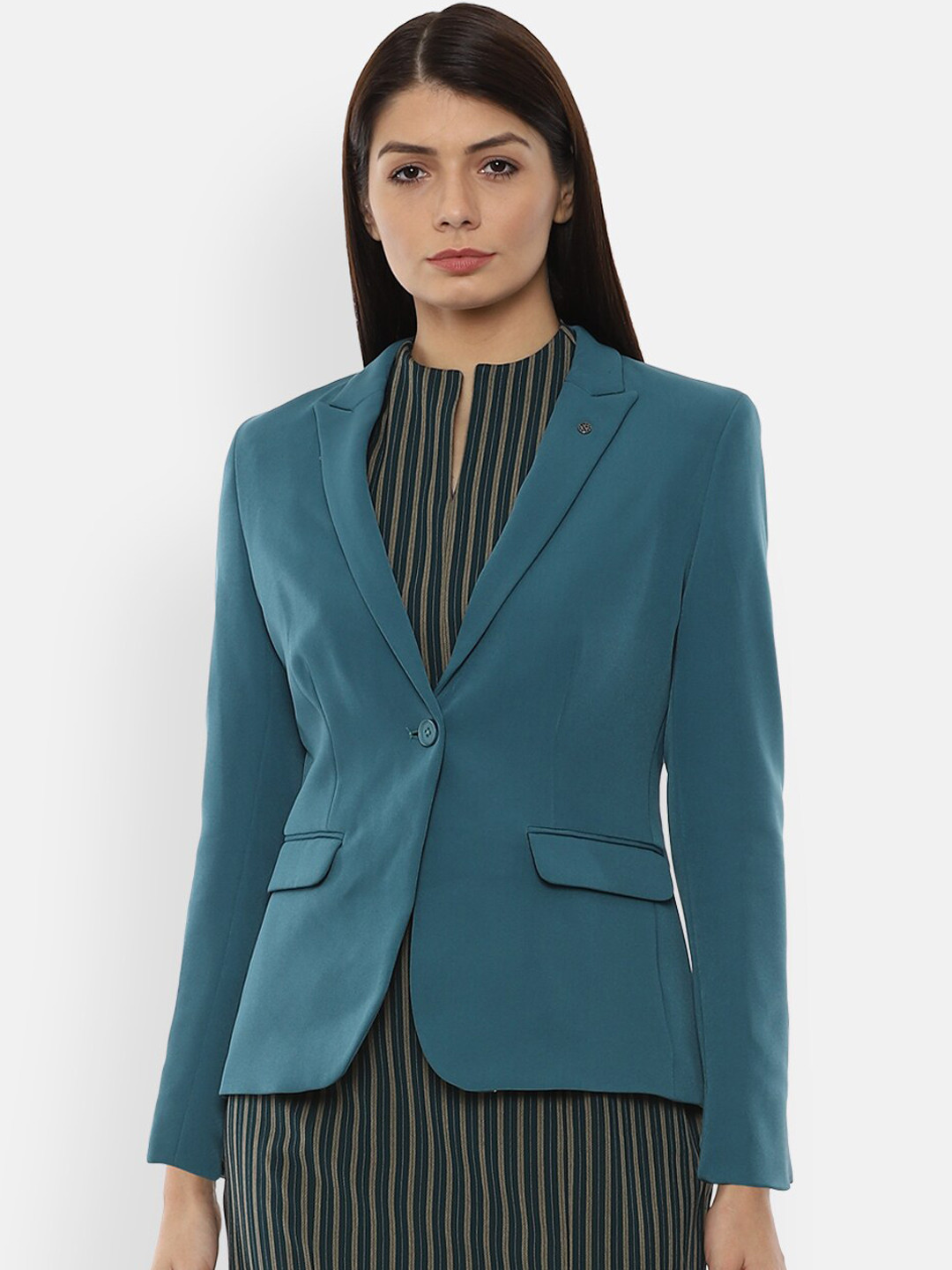 

Van Heusen Woman Women Blue Solid Single-Breasted Casual Blazer