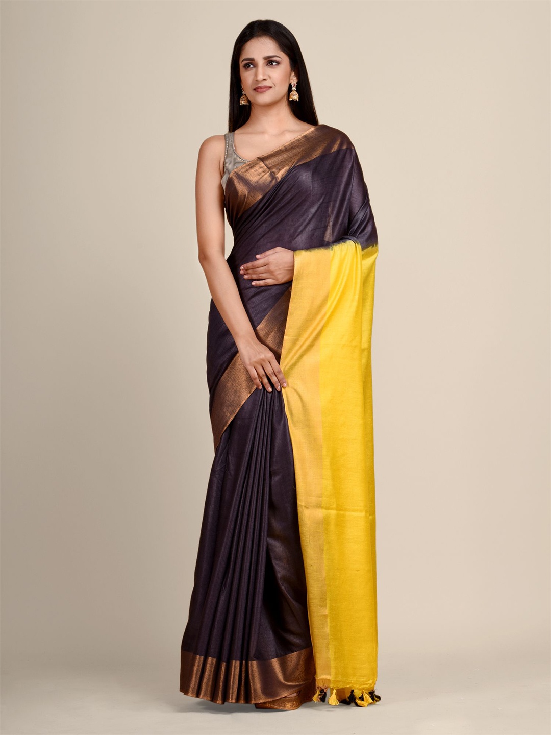 

Arhi Black & Yellow Zari Saree