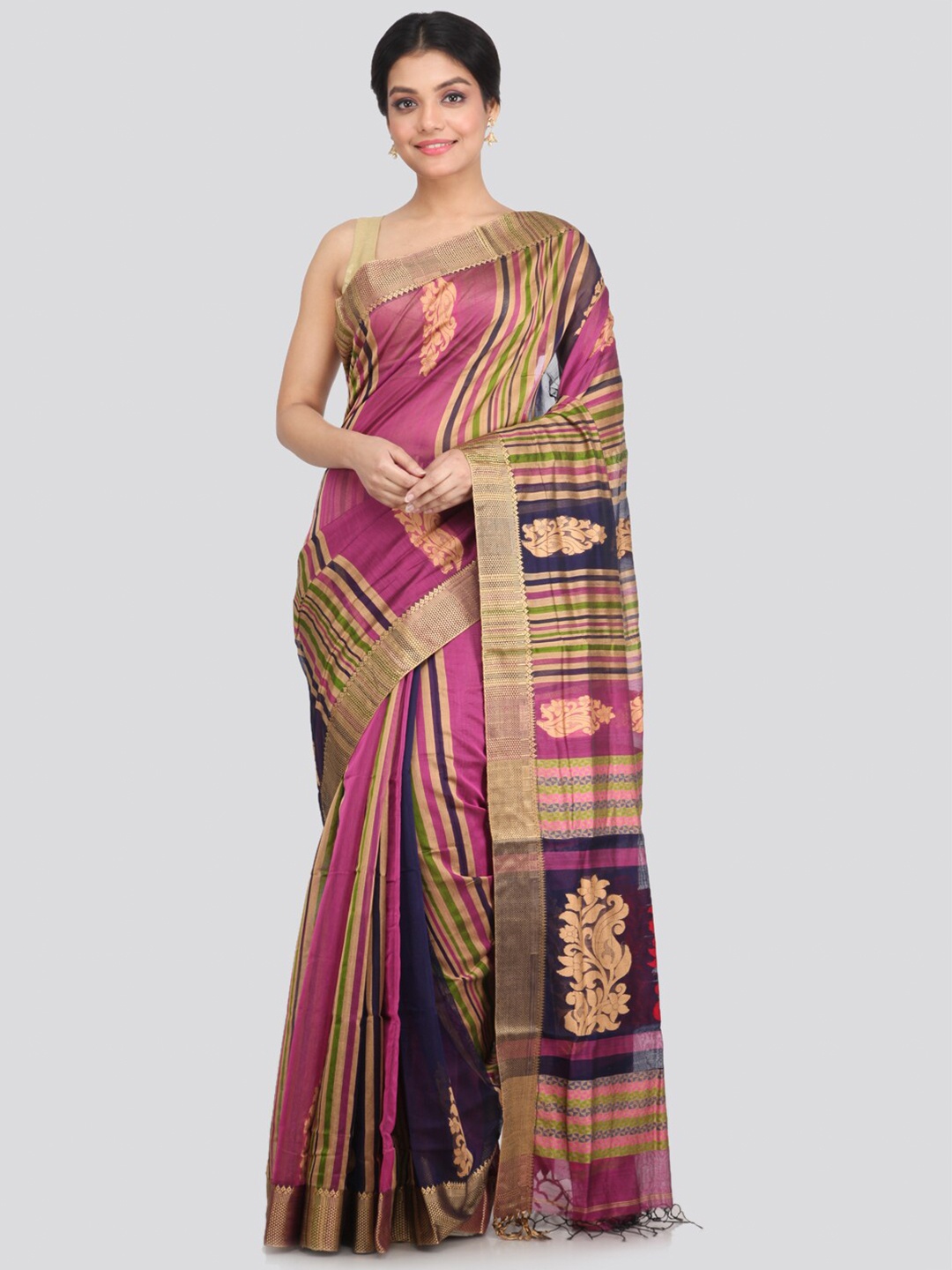 

PinkLoom Tan & Magenta Ethnic Motifs Saree