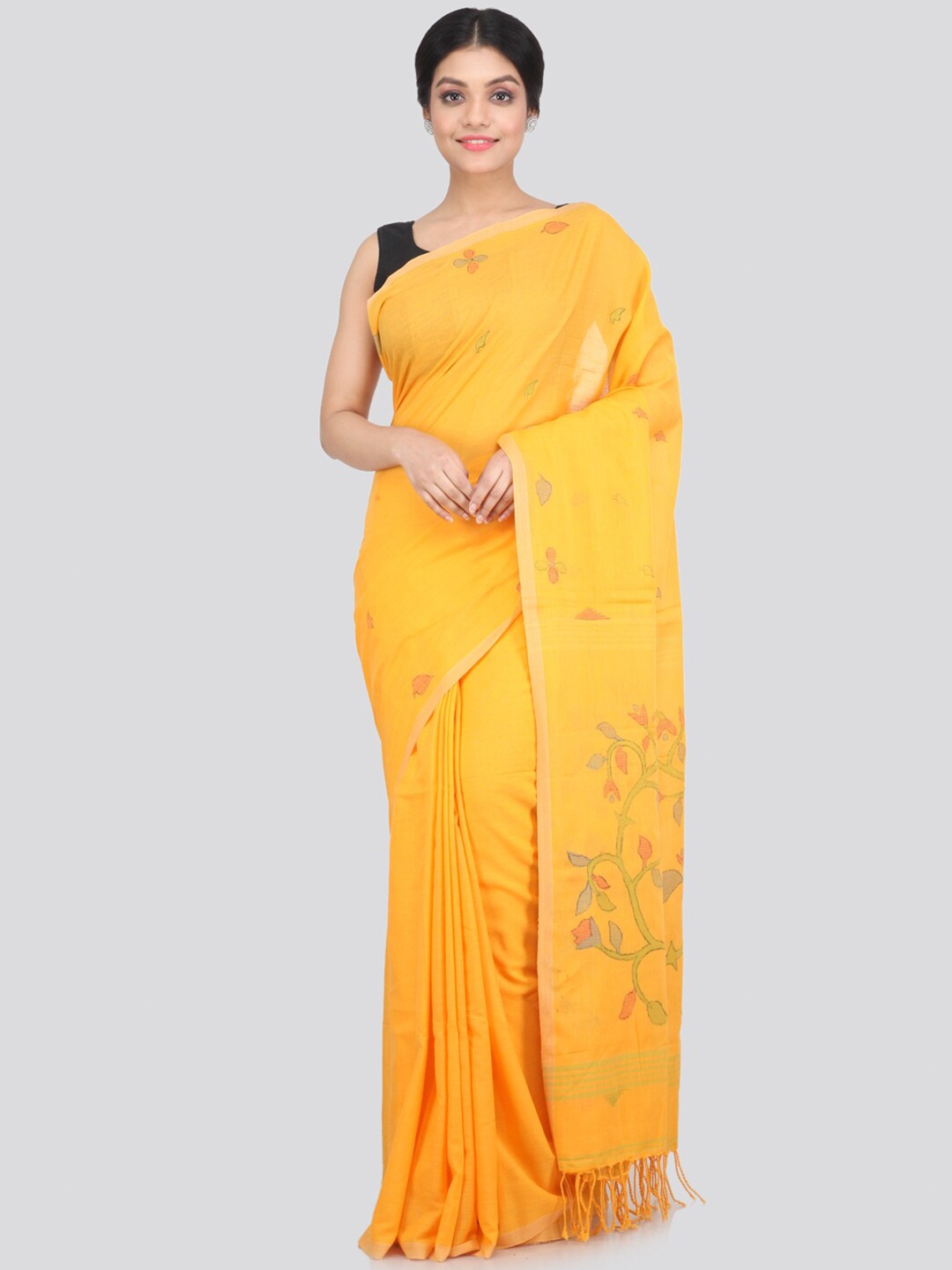 

PinkLoom Yellow & Green Floral Pure Cotton Saree