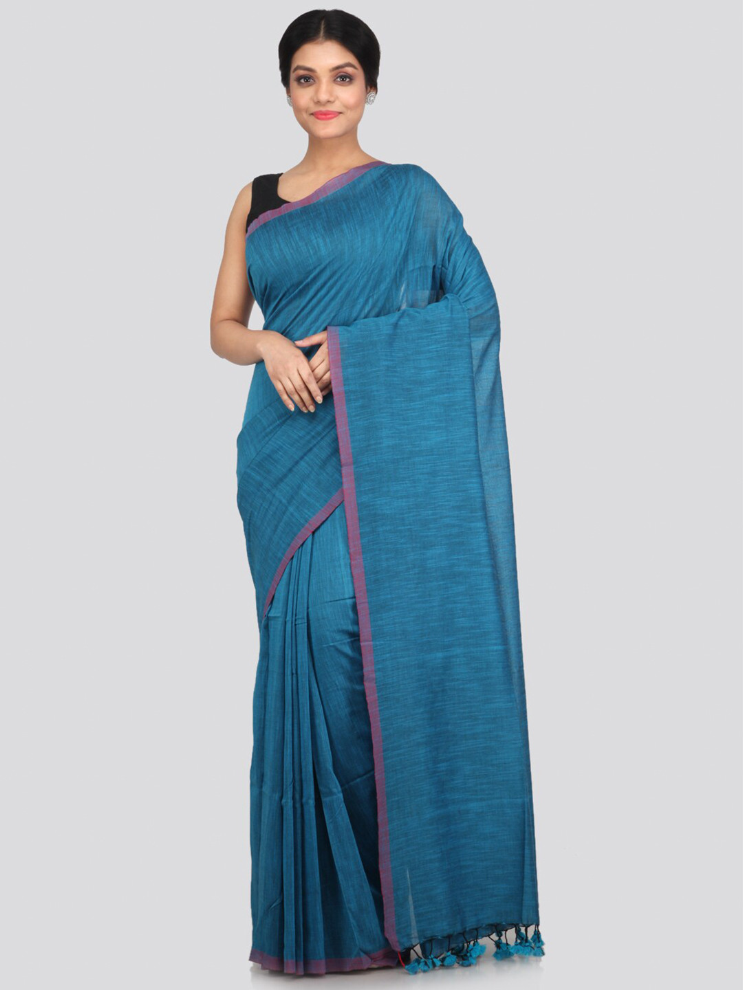 

PinkLoom Blue & Pink Pure Cotton Khadi Saree