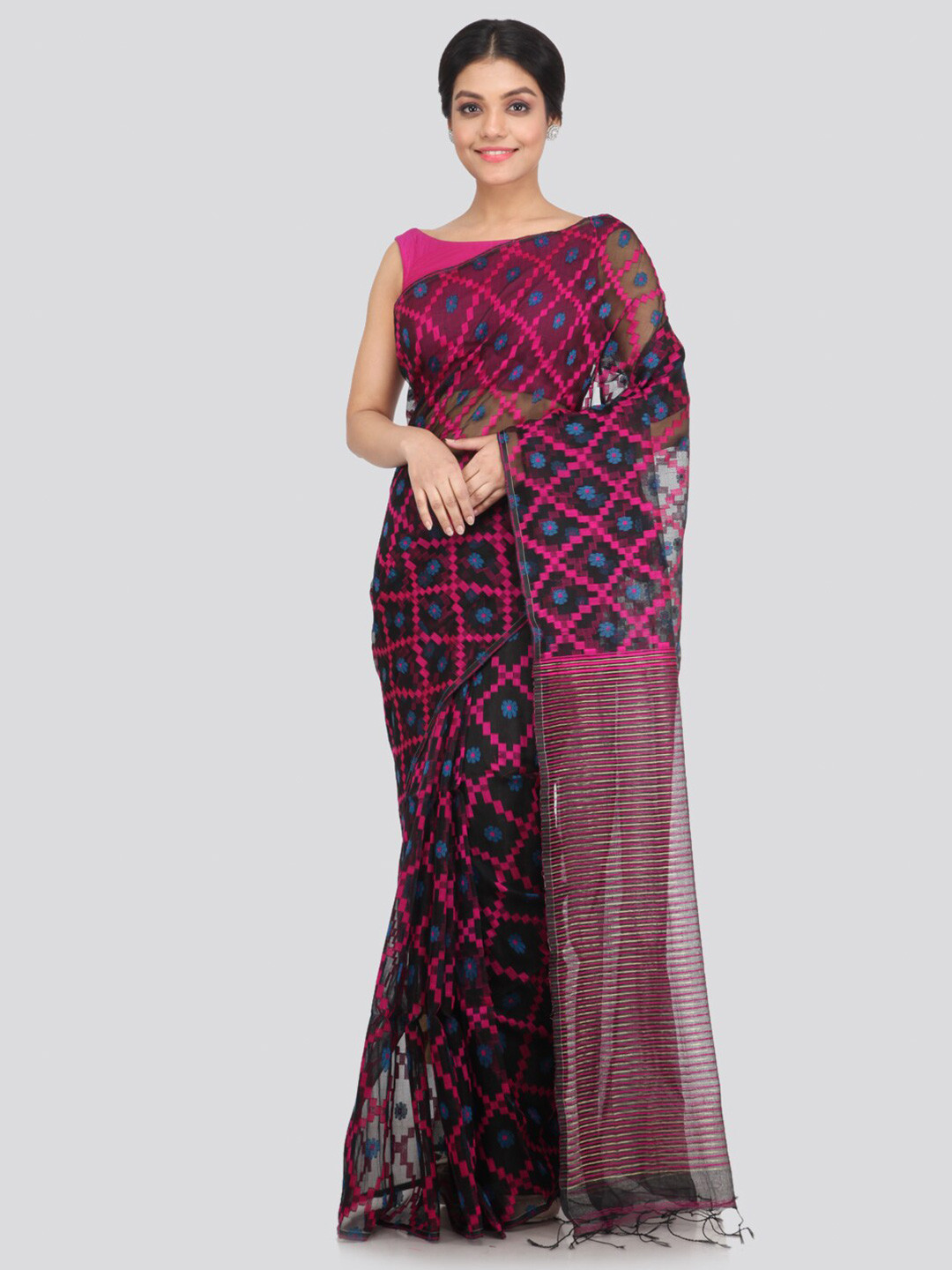 

PinkLoom Purple & Blue Woven Design Silk Blend Saree