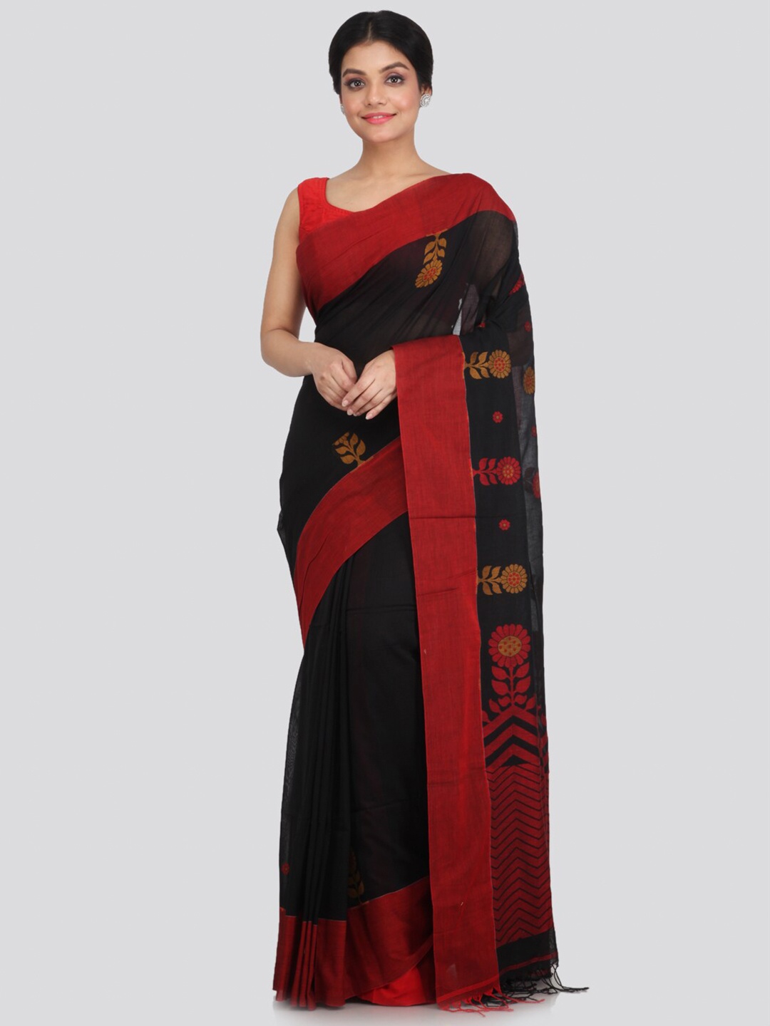 

PinkLoom Black & Red Woven Design Saree