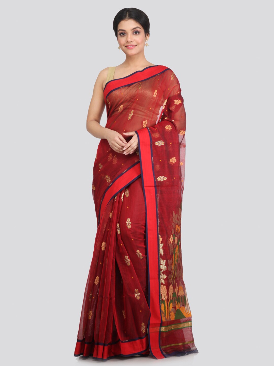 

PinkLoom Maroon & Gold-Toned Woven Design Saree