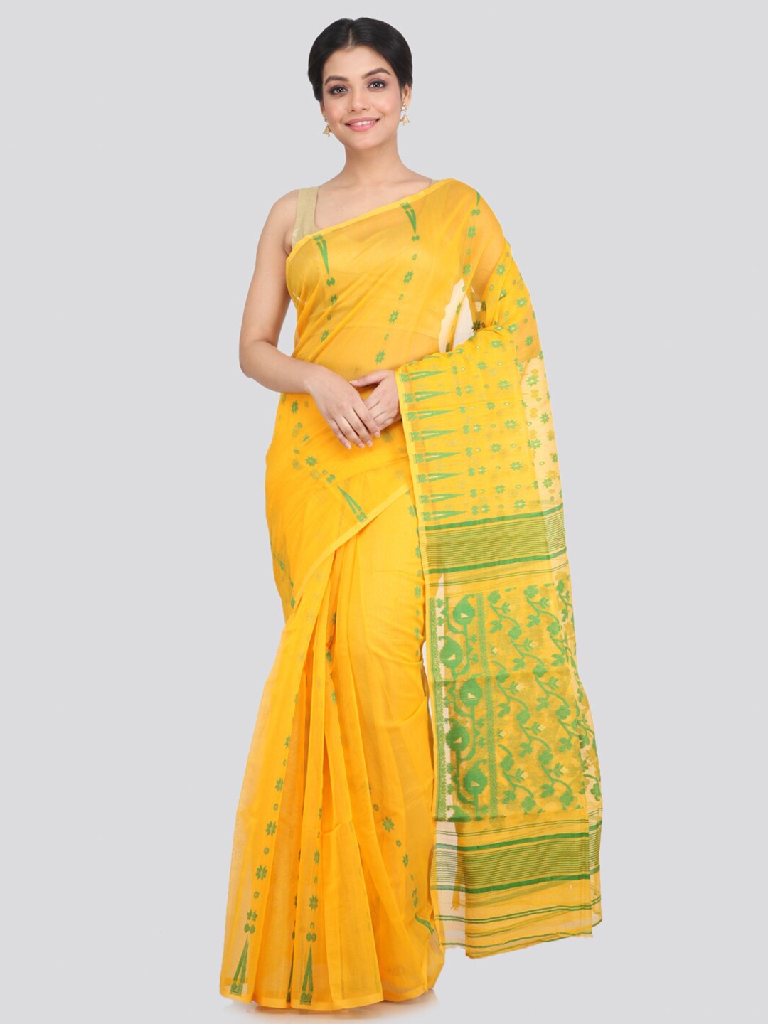 

PinkLoom Yellow & Green Woven Design Pure Cotton Jamdani Saree