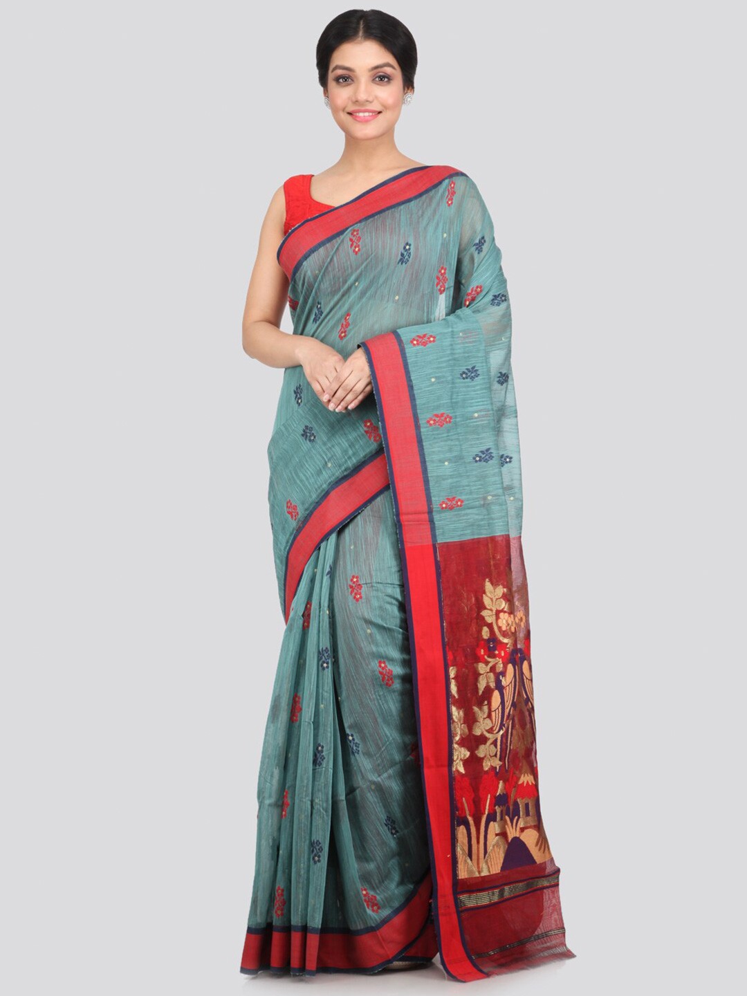 

PinkLoom Blue & Red Ethnic Motifs Woven Saree