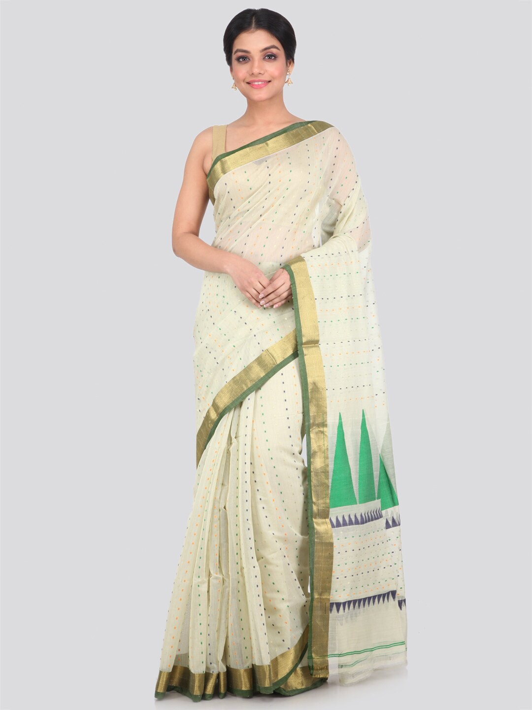 

PinkLoom Off White & Gold-Toned Woven Design Zari Border Saree