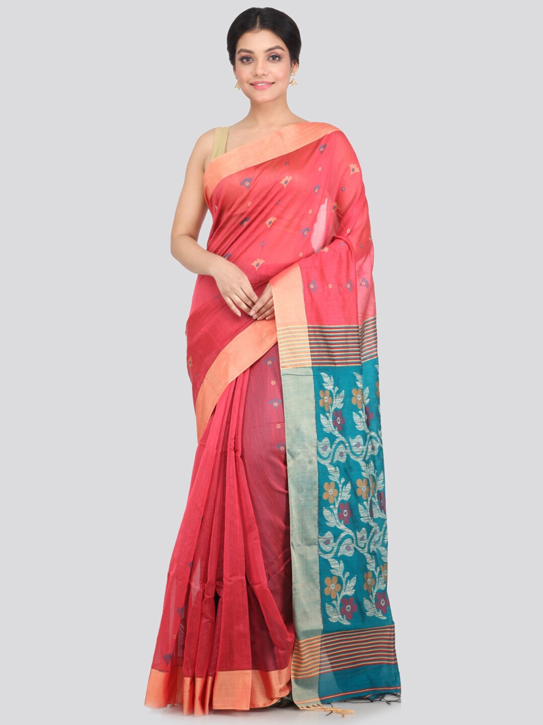 

PinkLoom Red & Blue Floral Saree