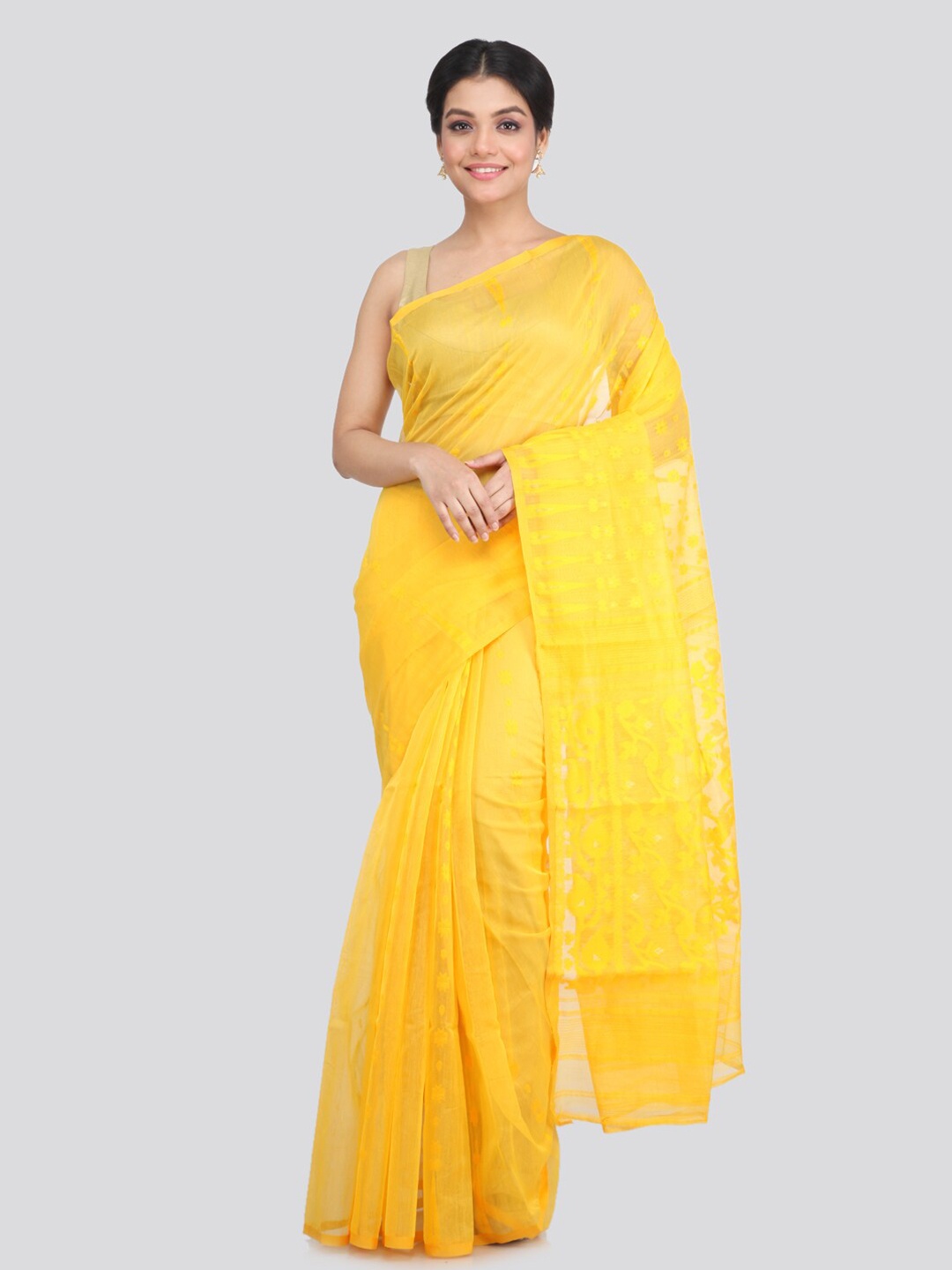 

PinkLoom Yellow Woven Design Pure Cotton Jamdani Saree