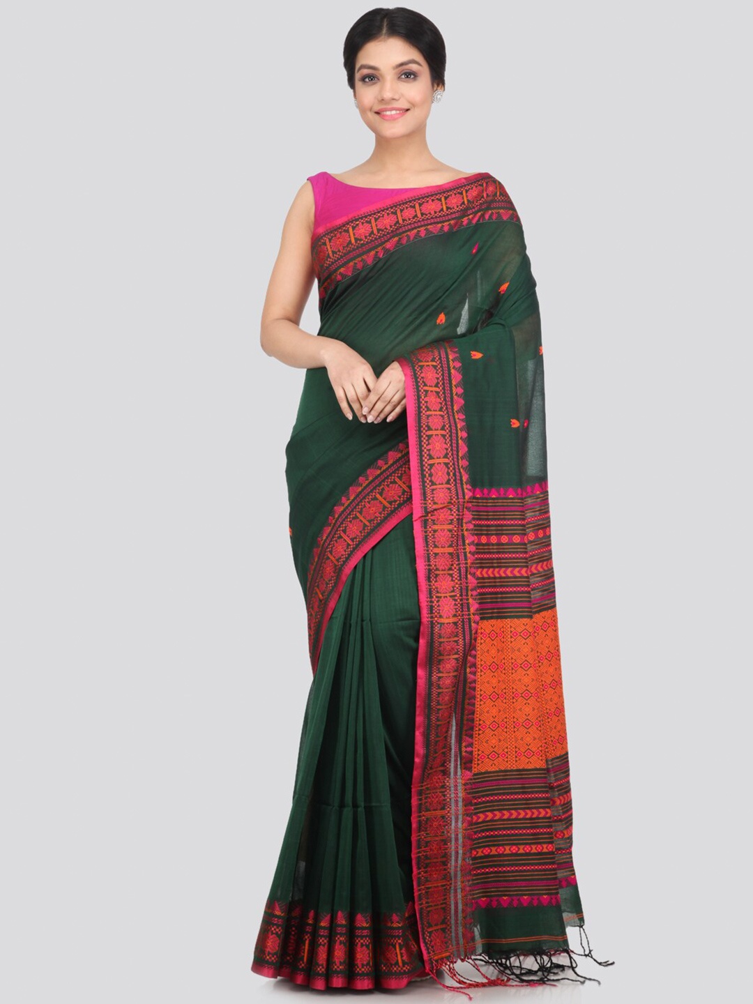 

PinkLoom Green & Orange Woven Design Pure Cotton Saree