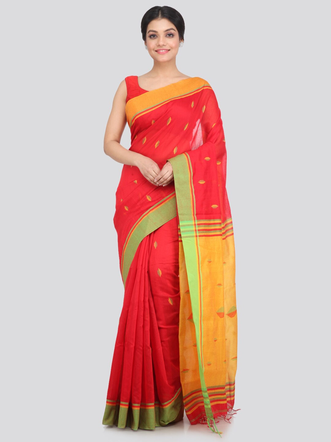 

PinkLoom Red & Yellow Woven Design Saree