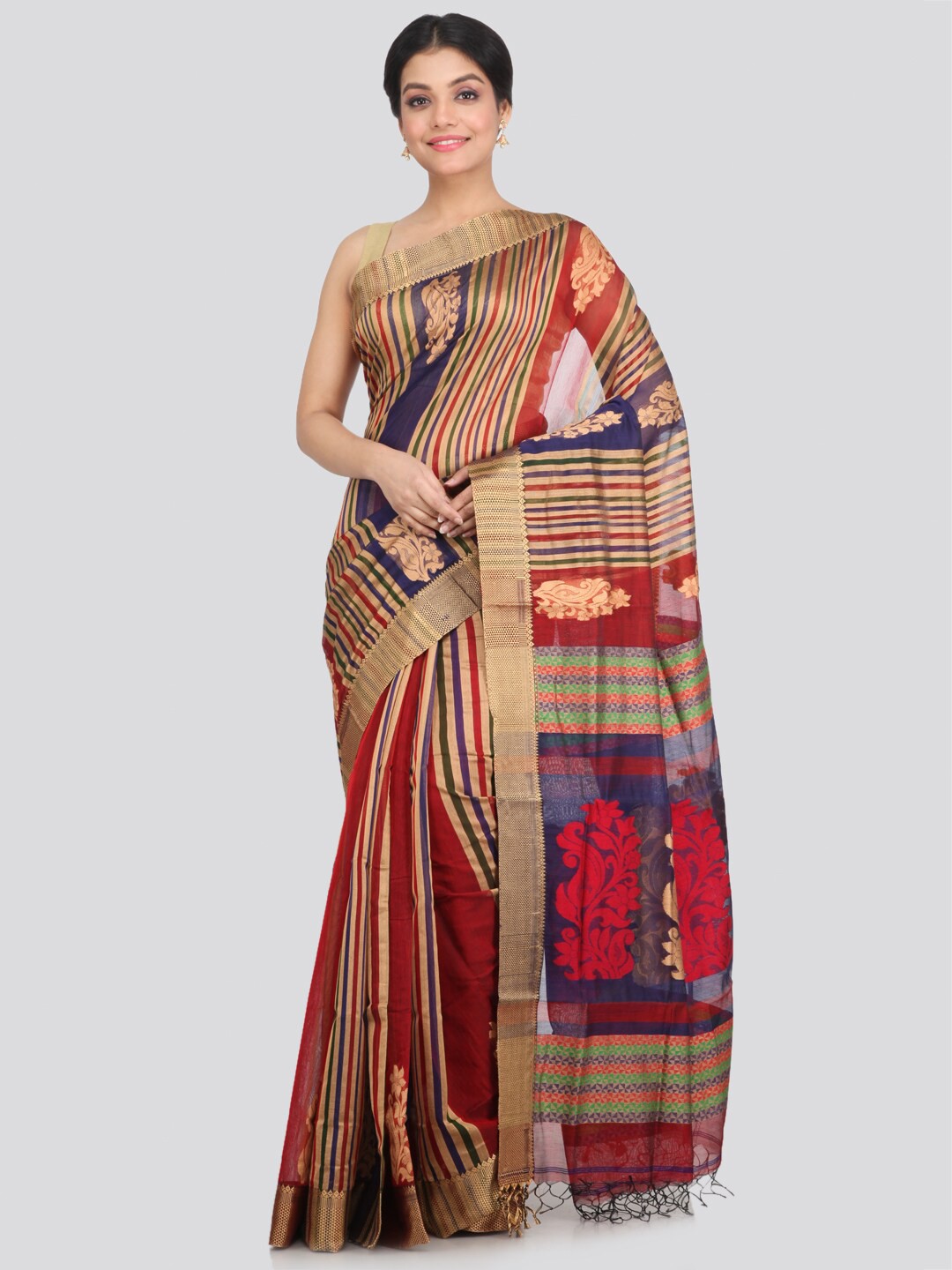 

PinkLoom Gold-Toned & Red Woven Design Zari Saree