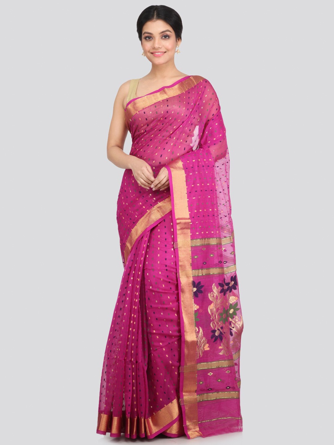 

PinkLoom Magenta & Green Woven Design Saree