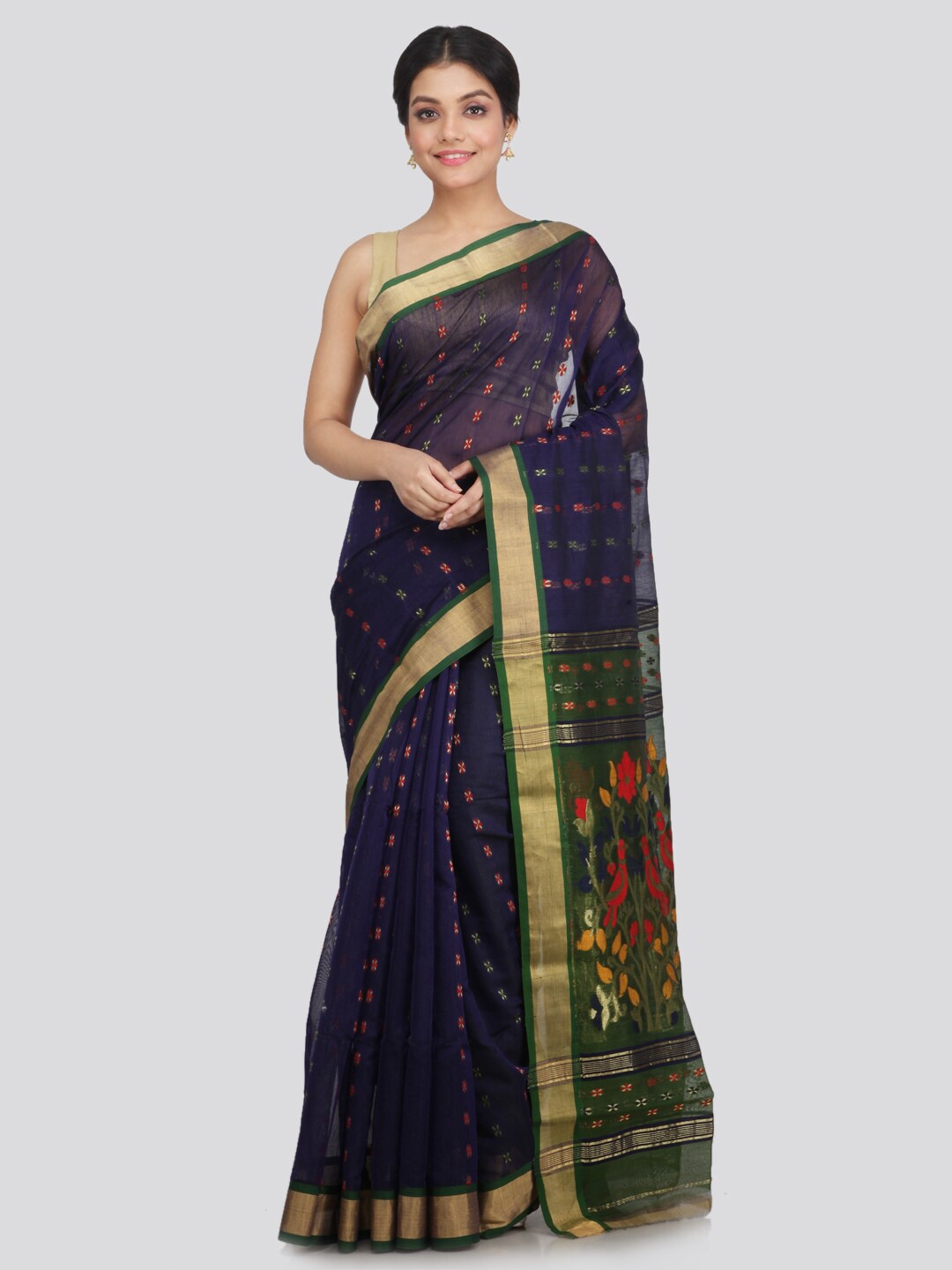 

PinkLoom Navy Blue & Green Woven Design Saree