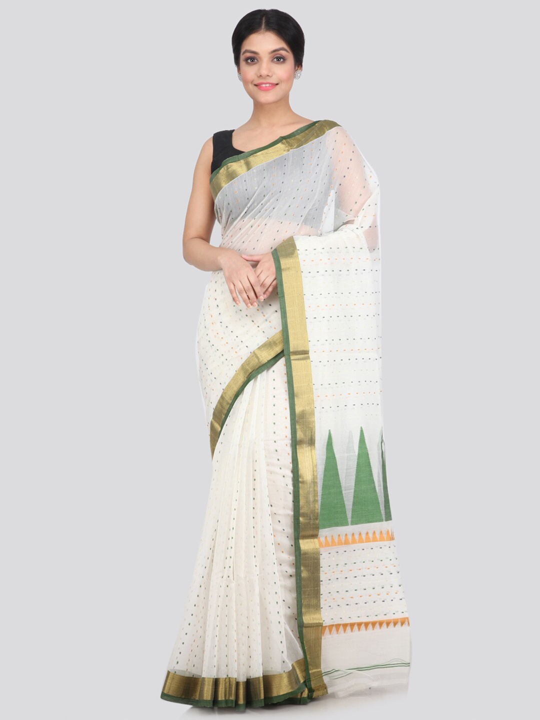 

PinkLoom Off White & Green Woven Design Zari Saree