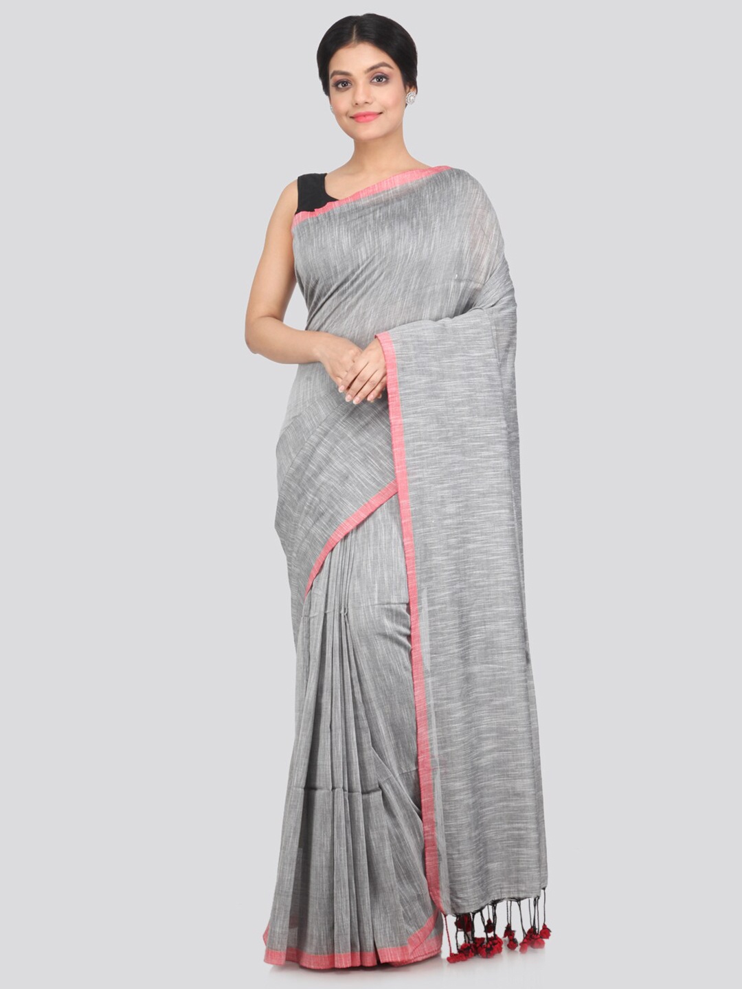 

PinkLoom Grey & Pink Pure Cotton Khadi Saree
