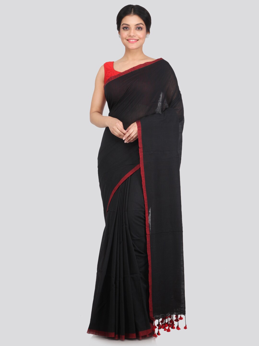 

PinkLoom Black & Red Pure Cotton Jamdani Saree