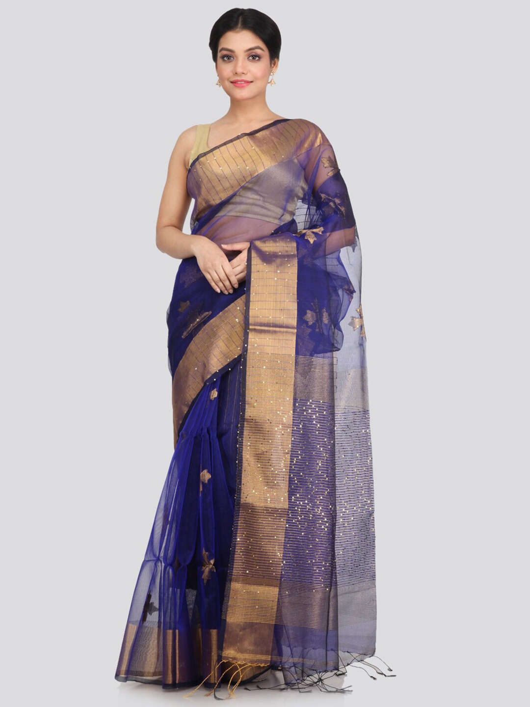 

PinkLoom Blue & Gold-Toned Woven Design Silk Blend Saree