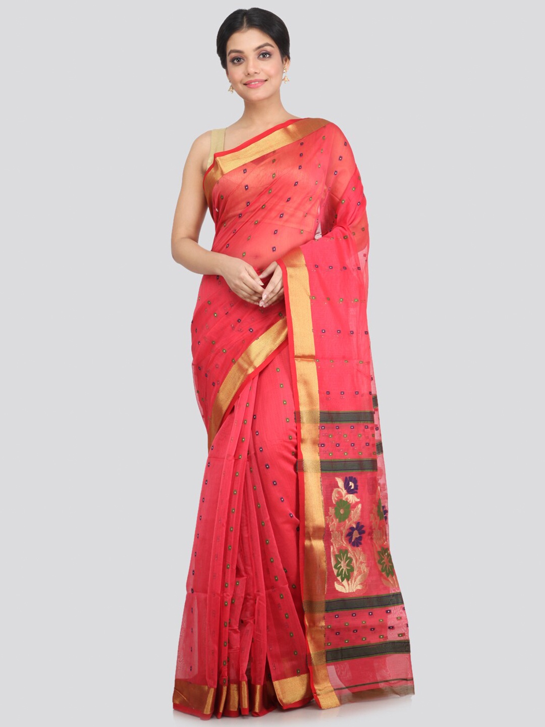 

PinkLoom Pink & Green Woven Design Zari Border Saree