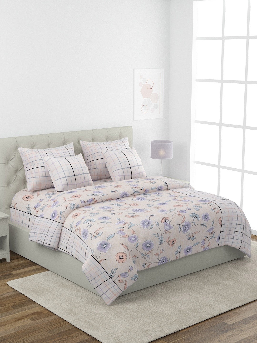 

ROMEE Pink & Purple Printed Pure Cotton Superfine Double King Bedding Set