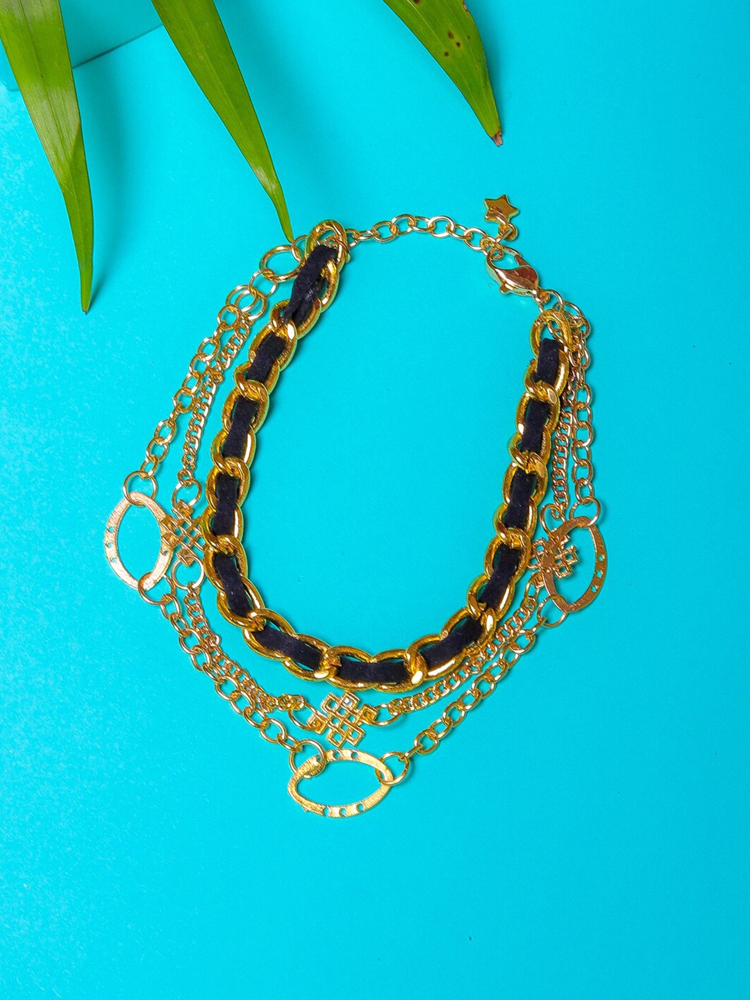 

DIVA WALK Women Gold-Toned & Black Brass Tribal Gold-Plated Charm Bracelet