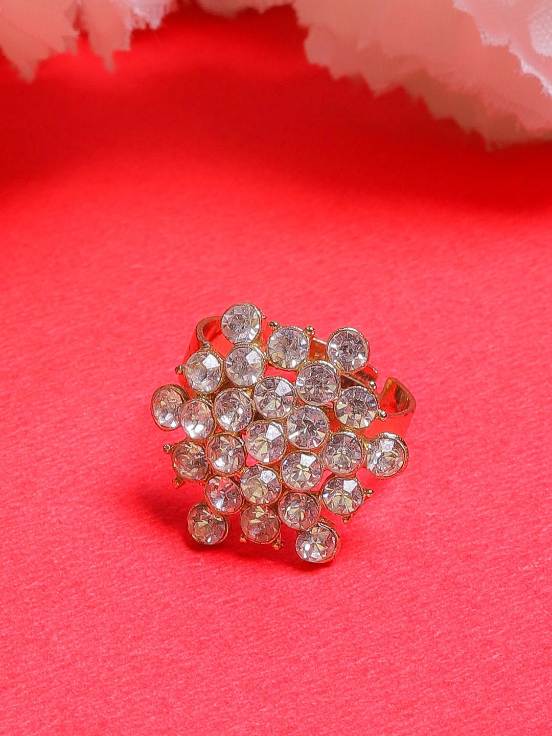 

DIVA WALK Gold-Plated & White CZ-Studded Finger Ring