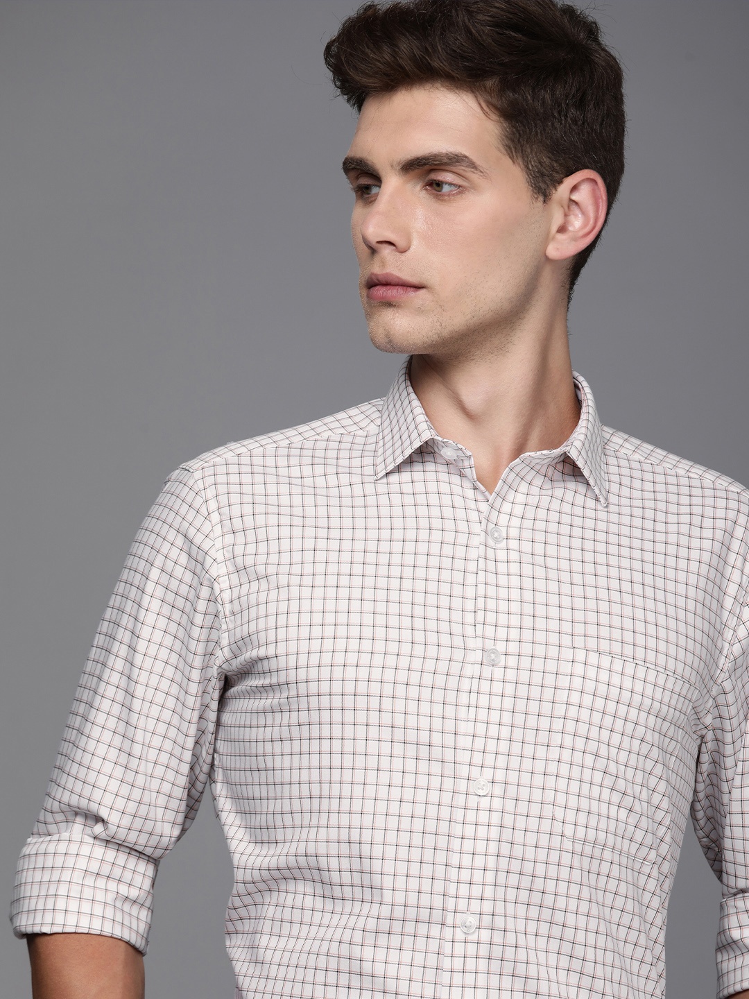 

Louis Philippe Men Multicoloured Slim Fit Grid Tattersall Checked Formal Shirt, Multi