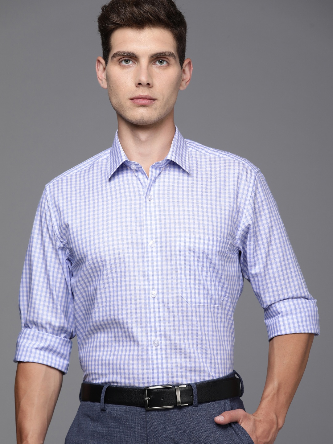 

Louis Philippe Men Blue Slim Fit Micro Checked Formal Shirt