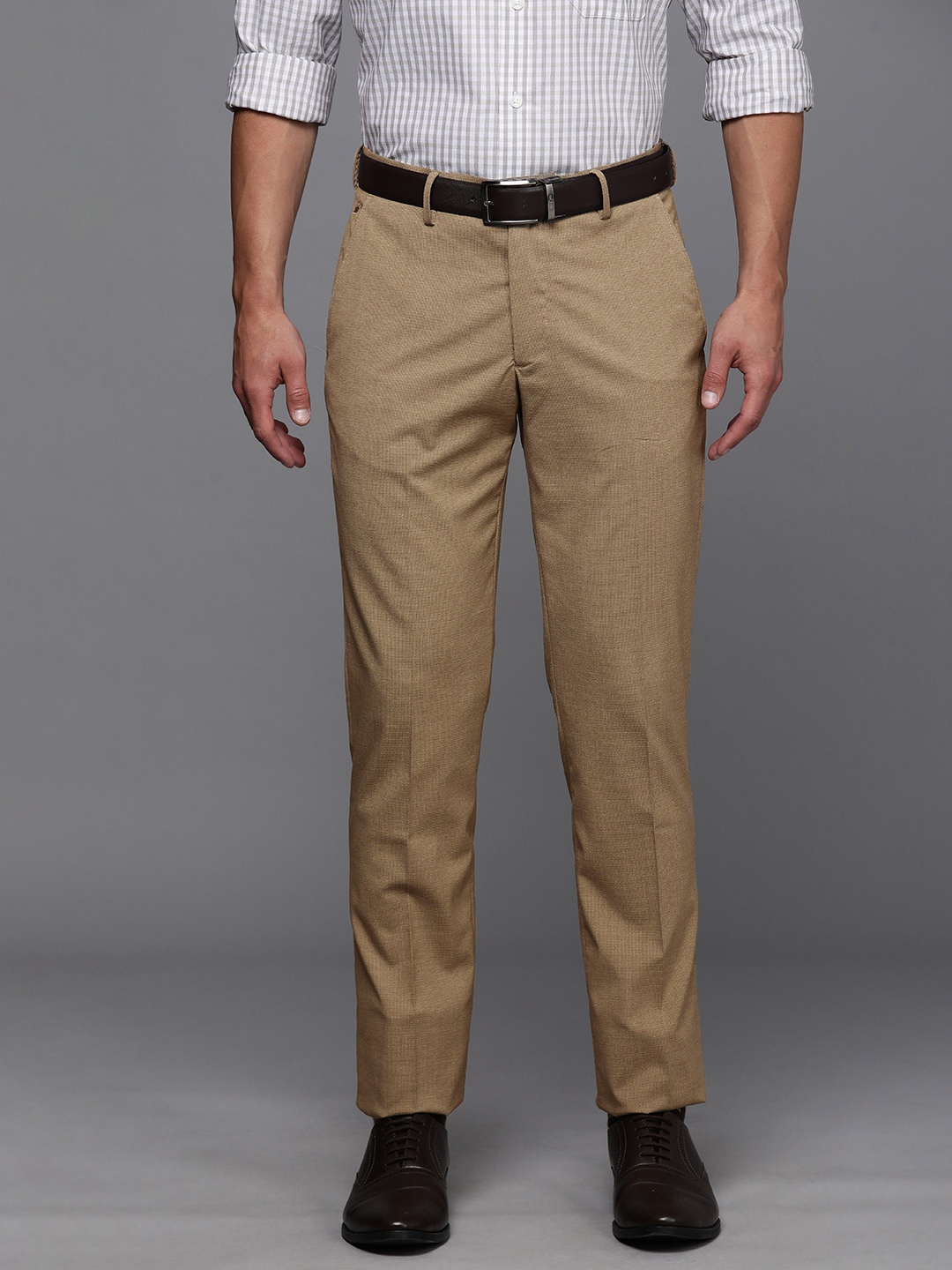 

Louis Philippe Men Brown Self Designed Slim Fit Easy Wash Trousers