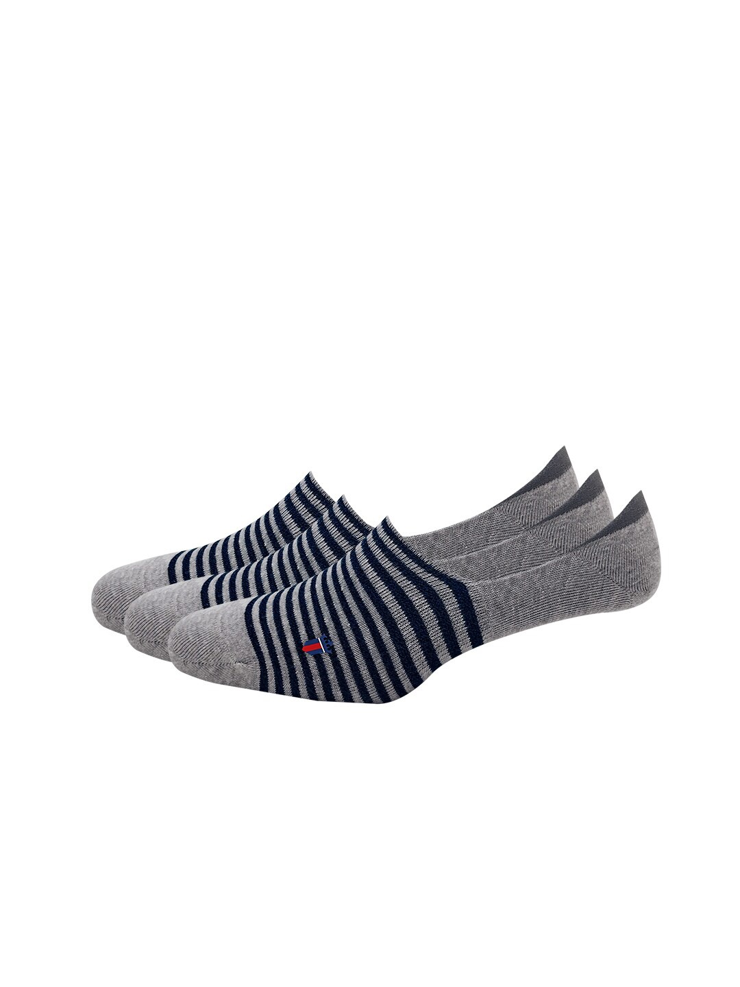 

Louis Philippe Men Pack of 3 Grey & Navy Blue Striped Shoe Liners