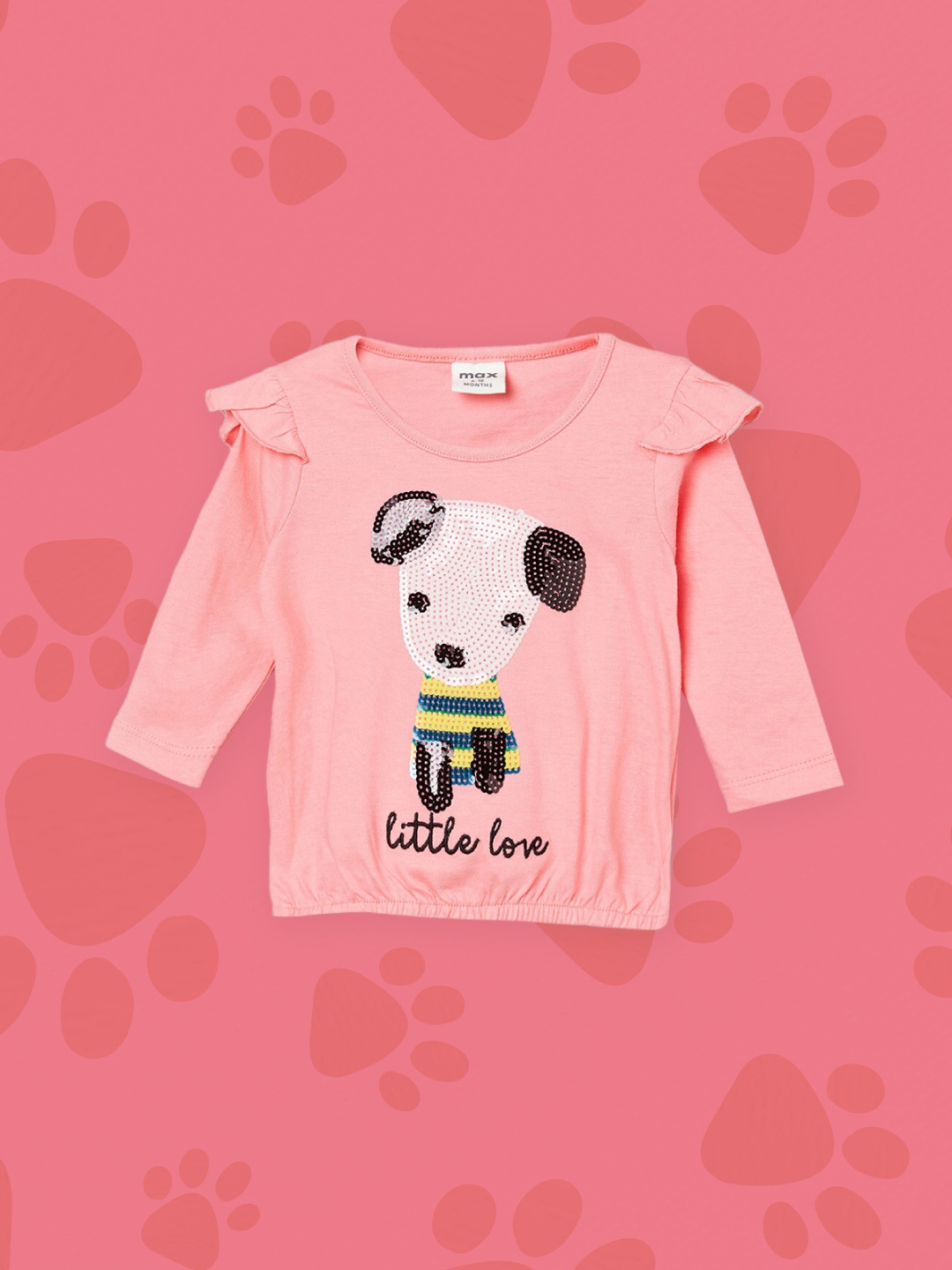 

max Girls Pink & Black Round Neck Printed Pure Cotton Top