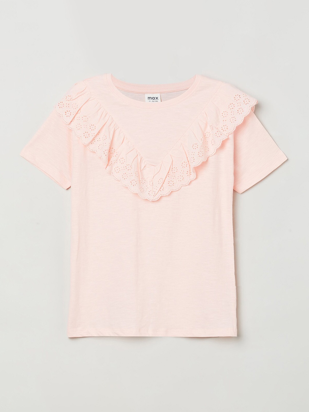 

max Peach-Coloured Solid Ruffles Top