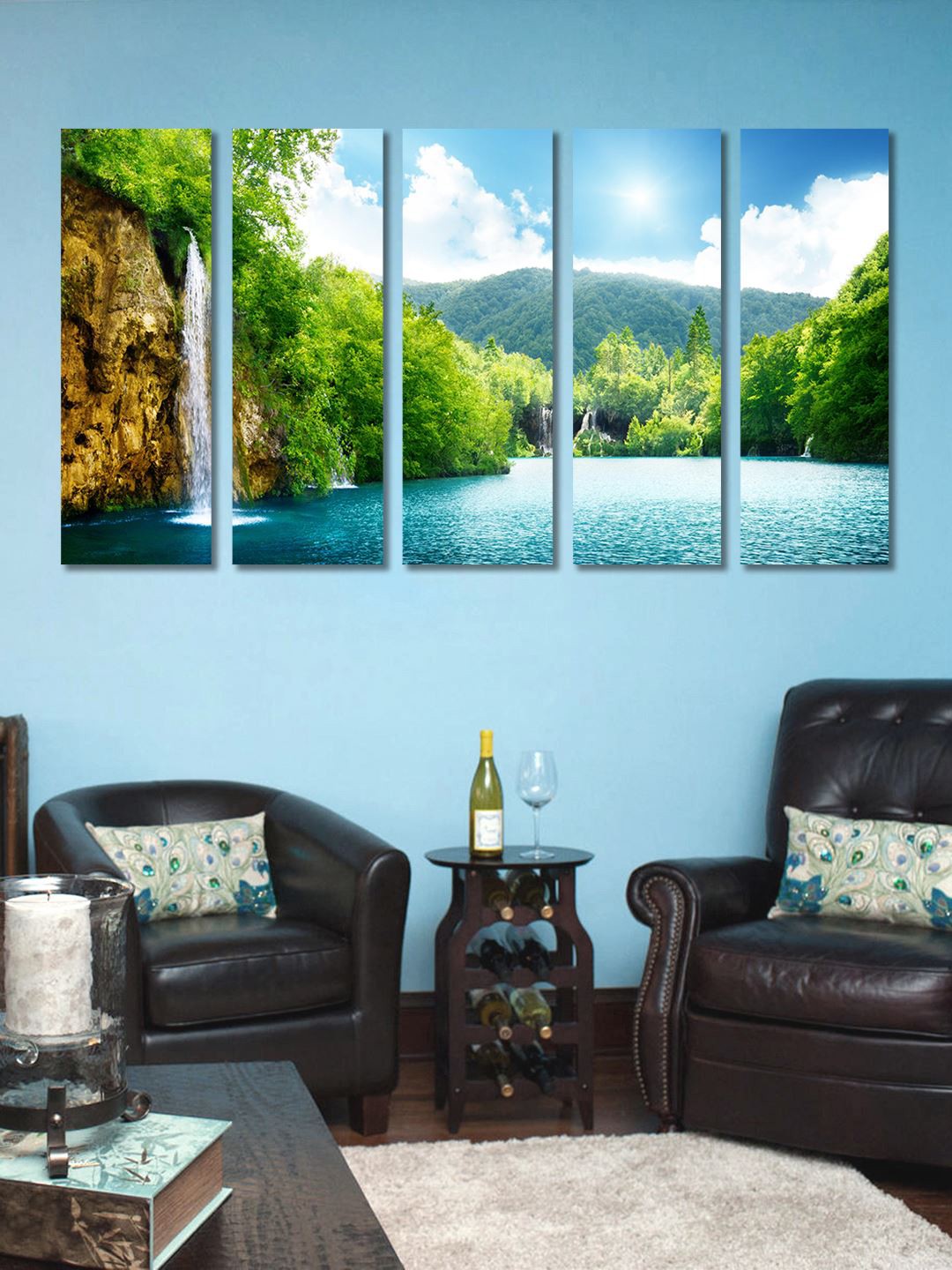 

999Store Set Of 5 Forest & Fountains Framed Wall Arts, Green