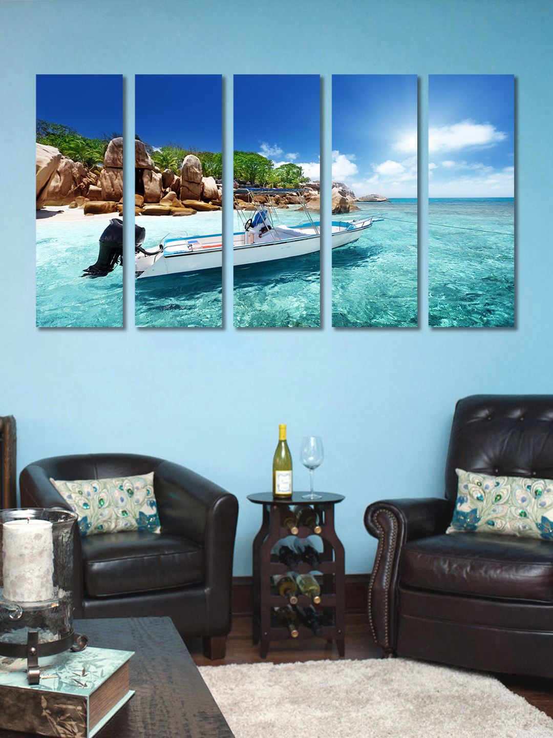 

999Store Set of 5 Blue Panel River On The Sea Side Wall Art