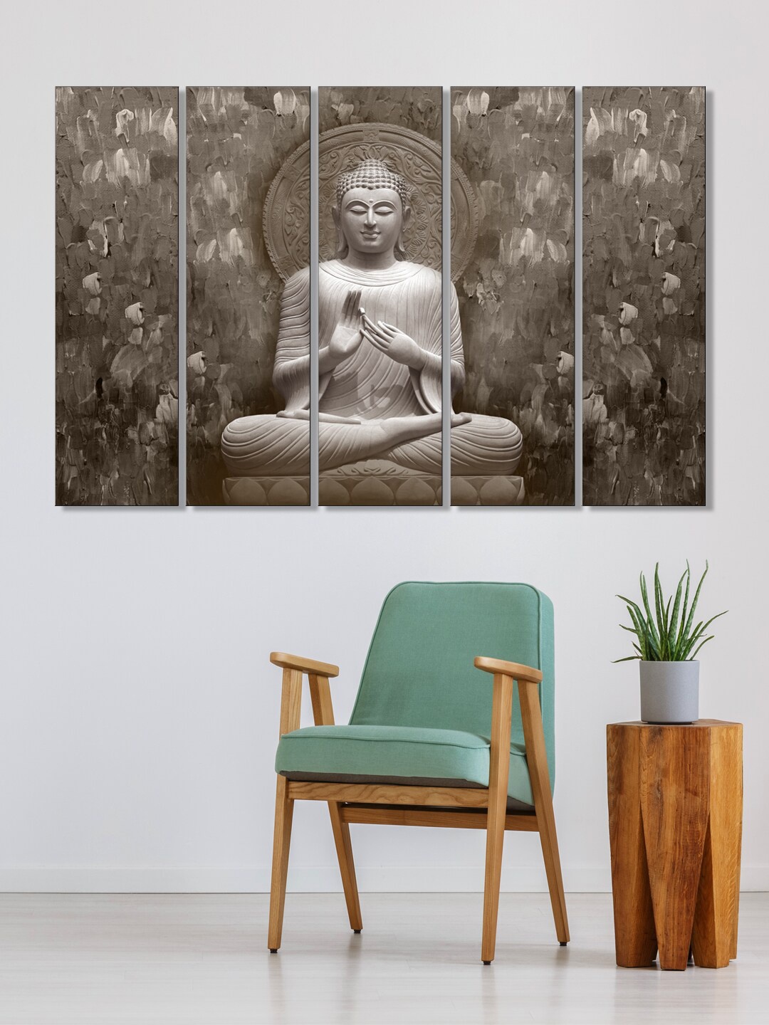 

999Store Set Of 5 Brown Meditating Buddha Panel Wall Painting Wall Art