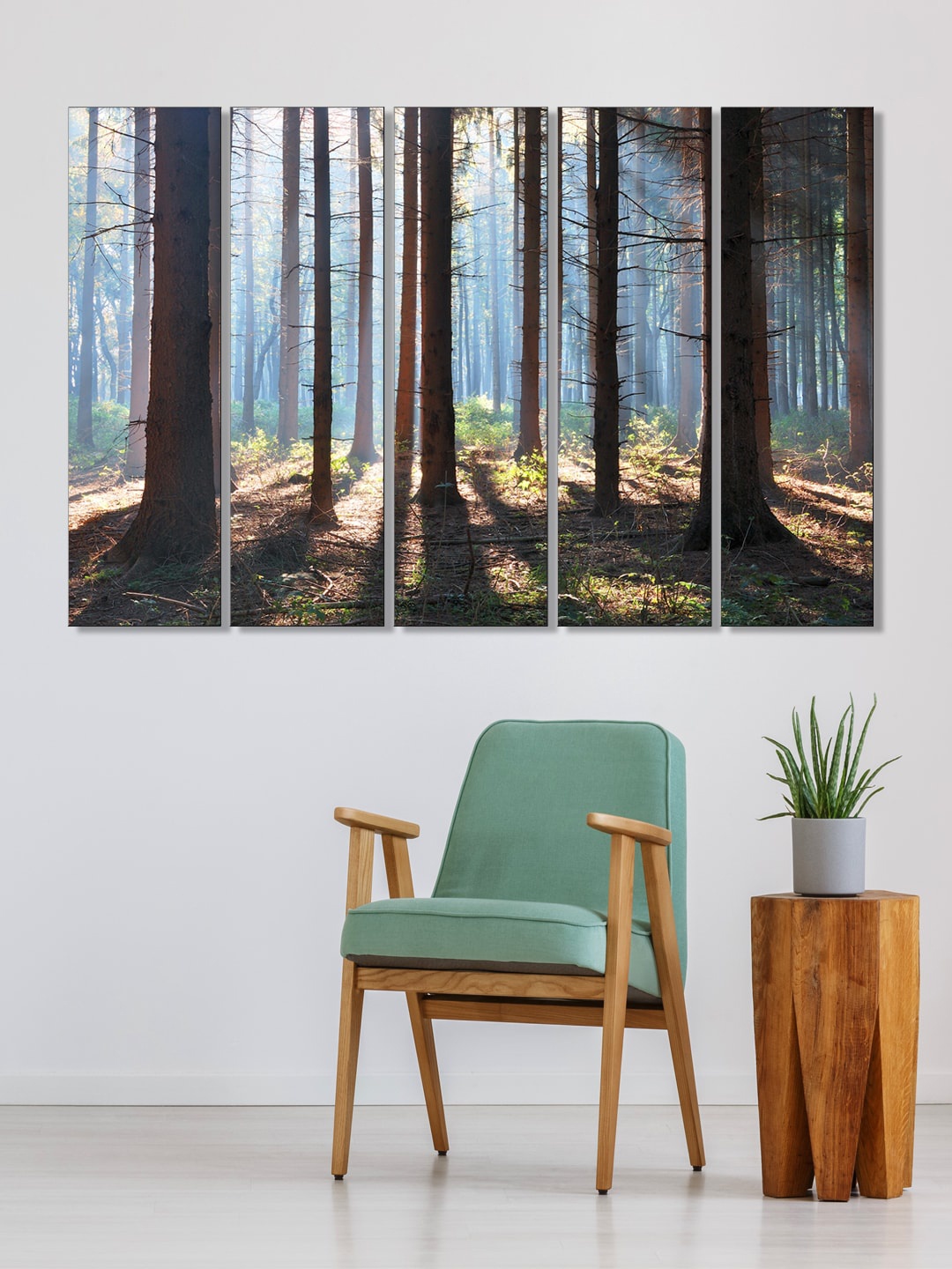 

999Store Set Of 5 Green Forest Framed Wall Arts, Brown