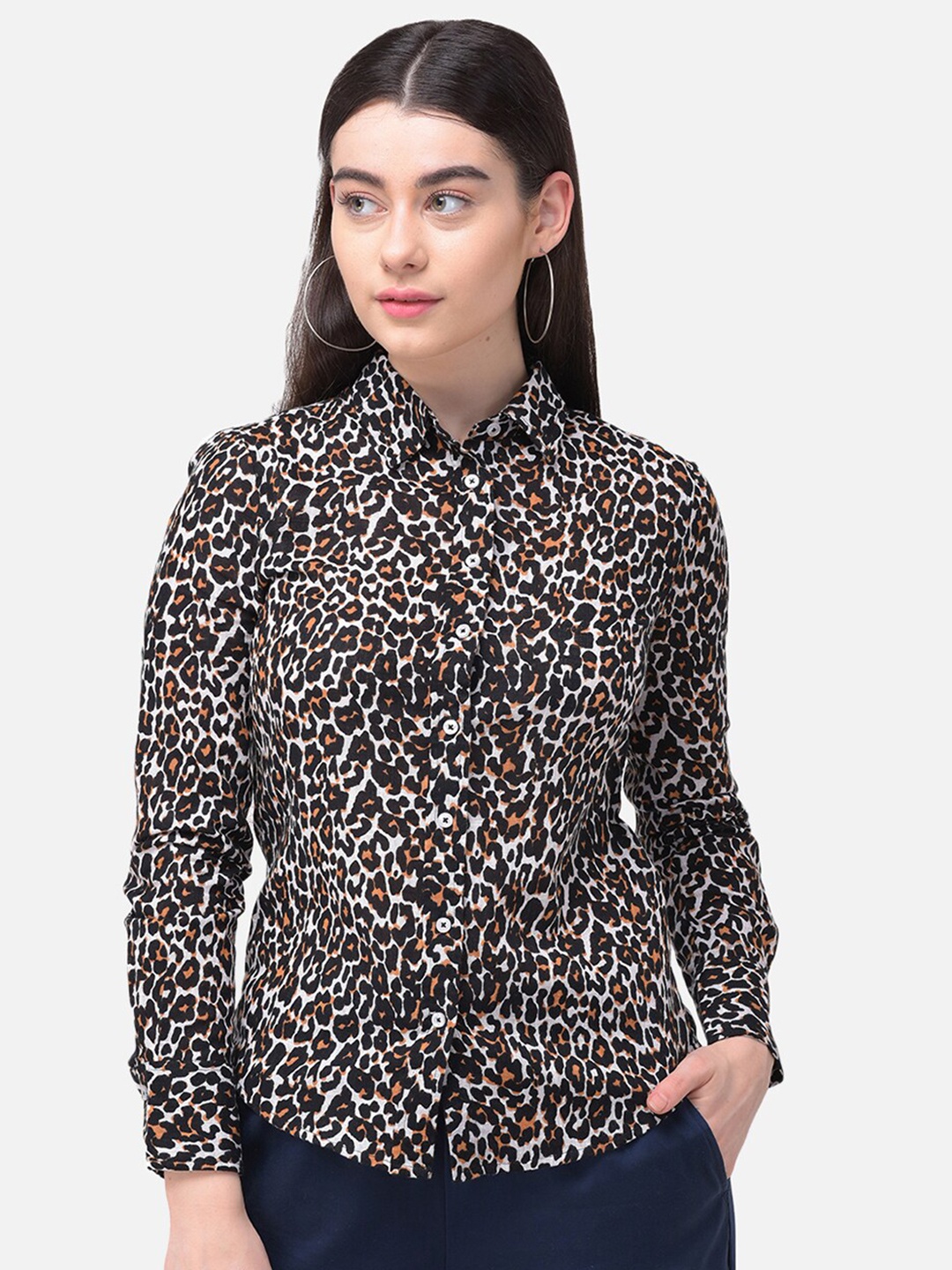 

Woods Women Brown Classic Animal Printed Casual Shirt