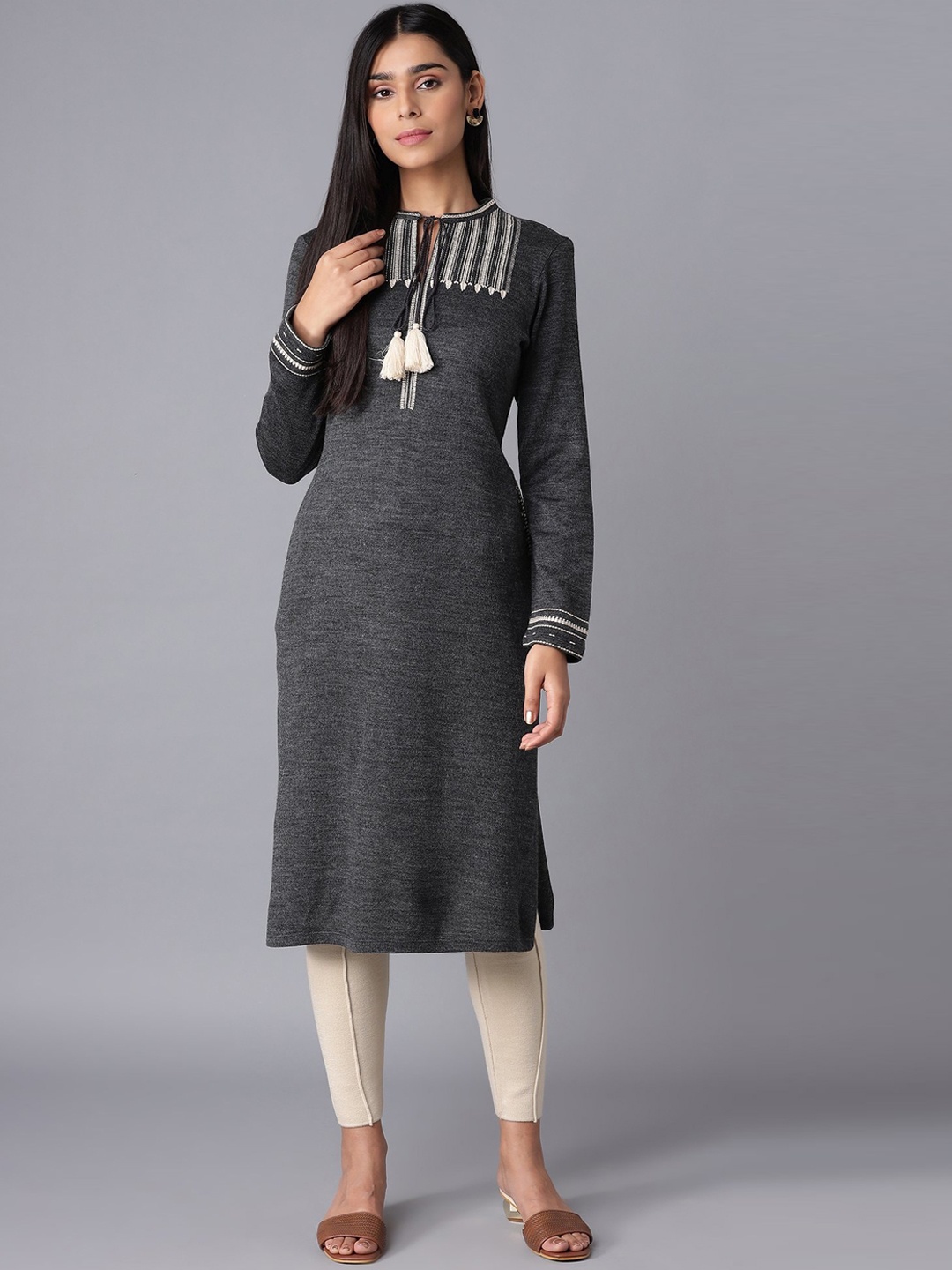 

W Women Grey Thread Work Kurta