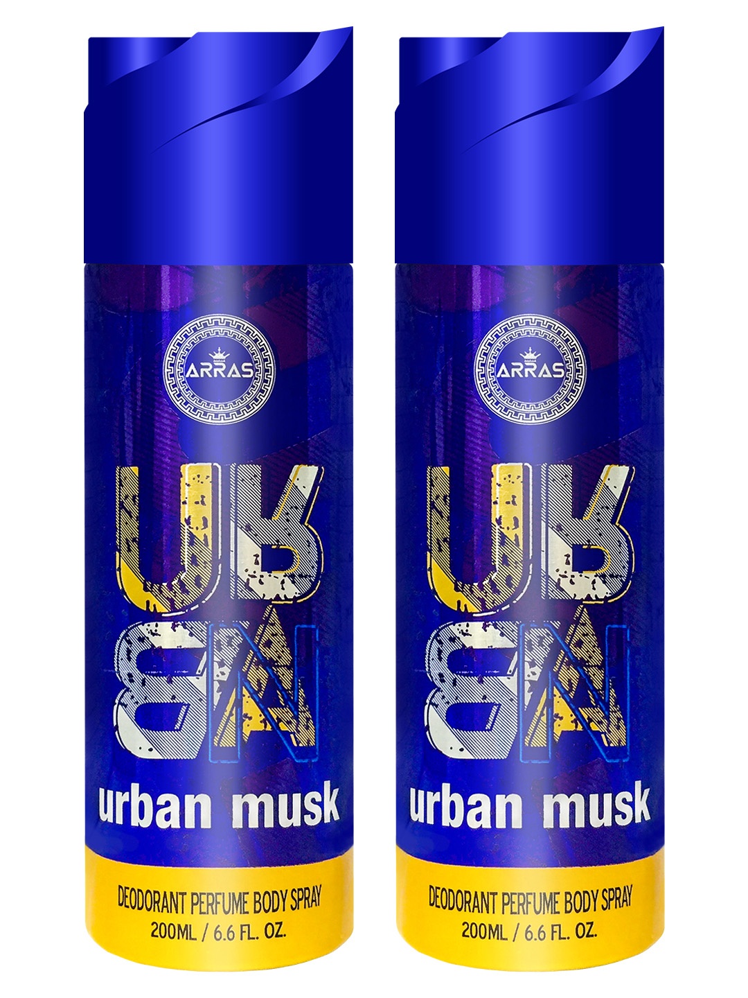 

Arras Pack of 2 Blue Urban Musk Deodorant Perfum Body Spray 200 Ml