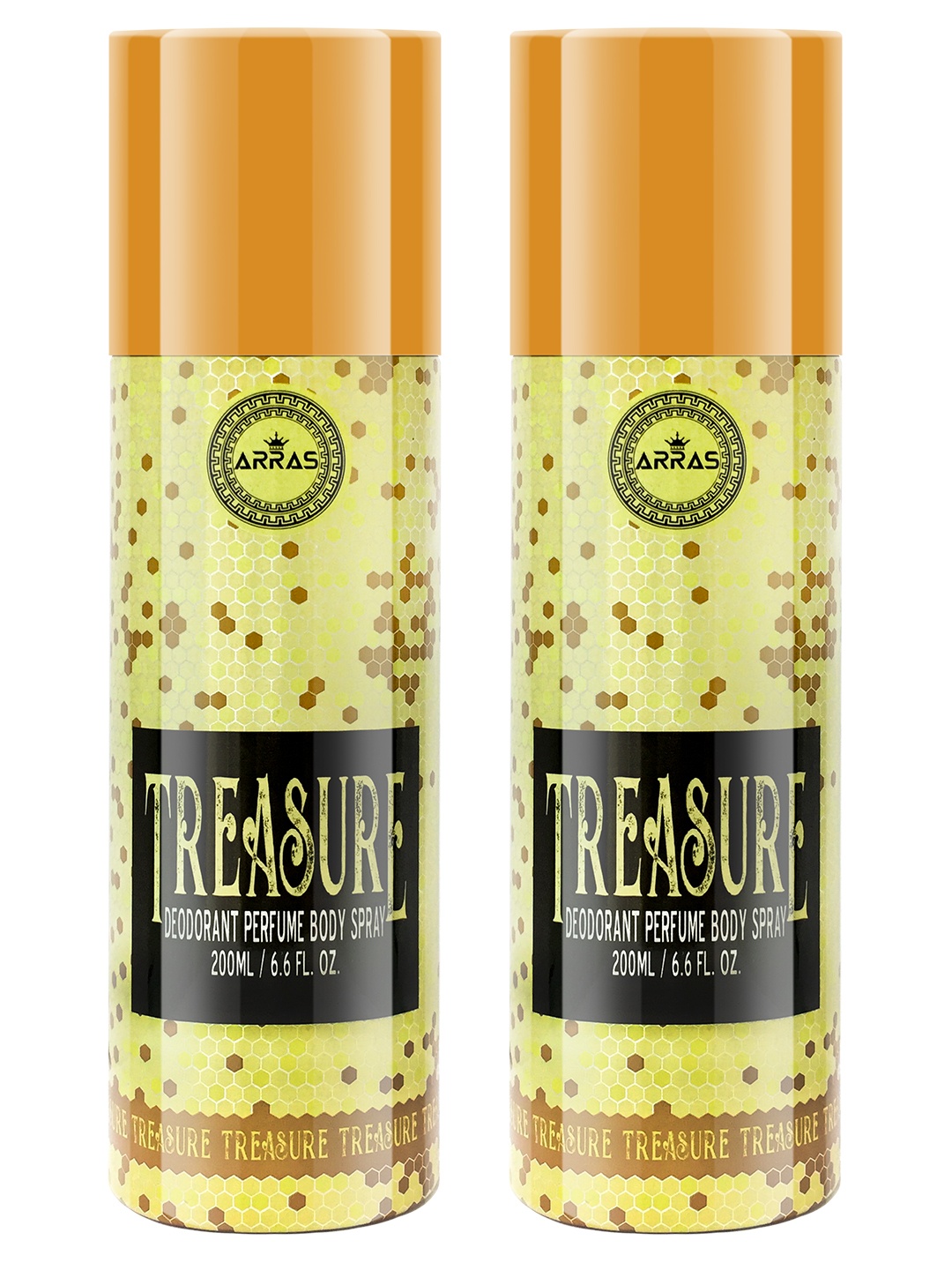 

Arras Pack of 2 Treasure Deodorant Perfum Body Spray - 200ml Each, Yellow