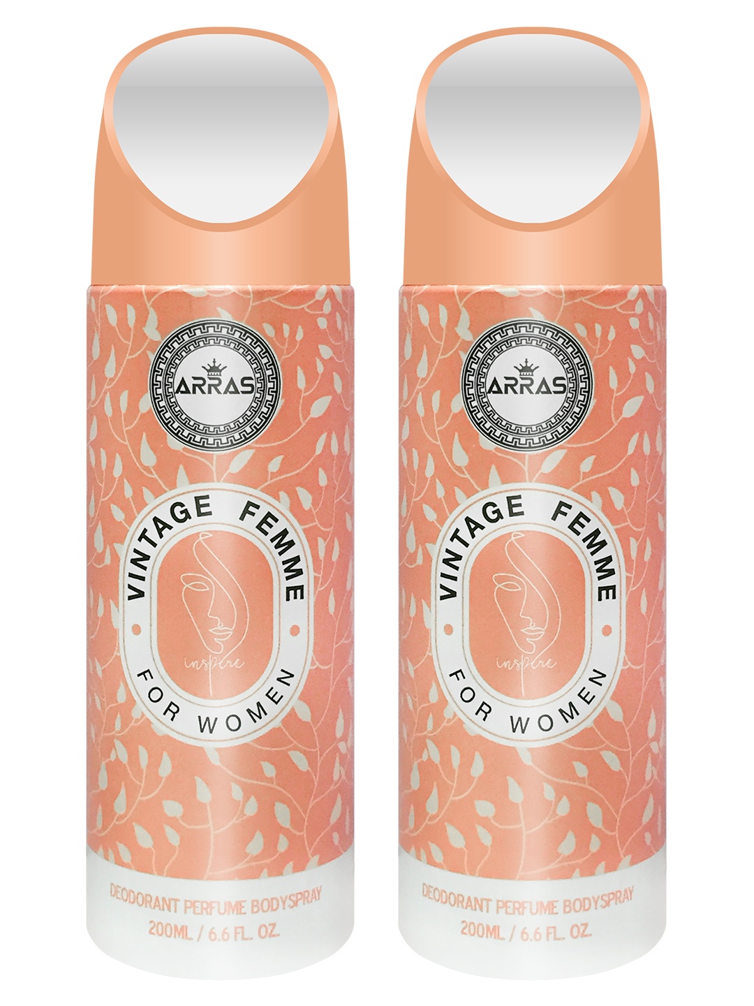 

Arras Pack OF 2 Vintage Femme Deodorant Perfum Body Spray, 200ml Each, Peach